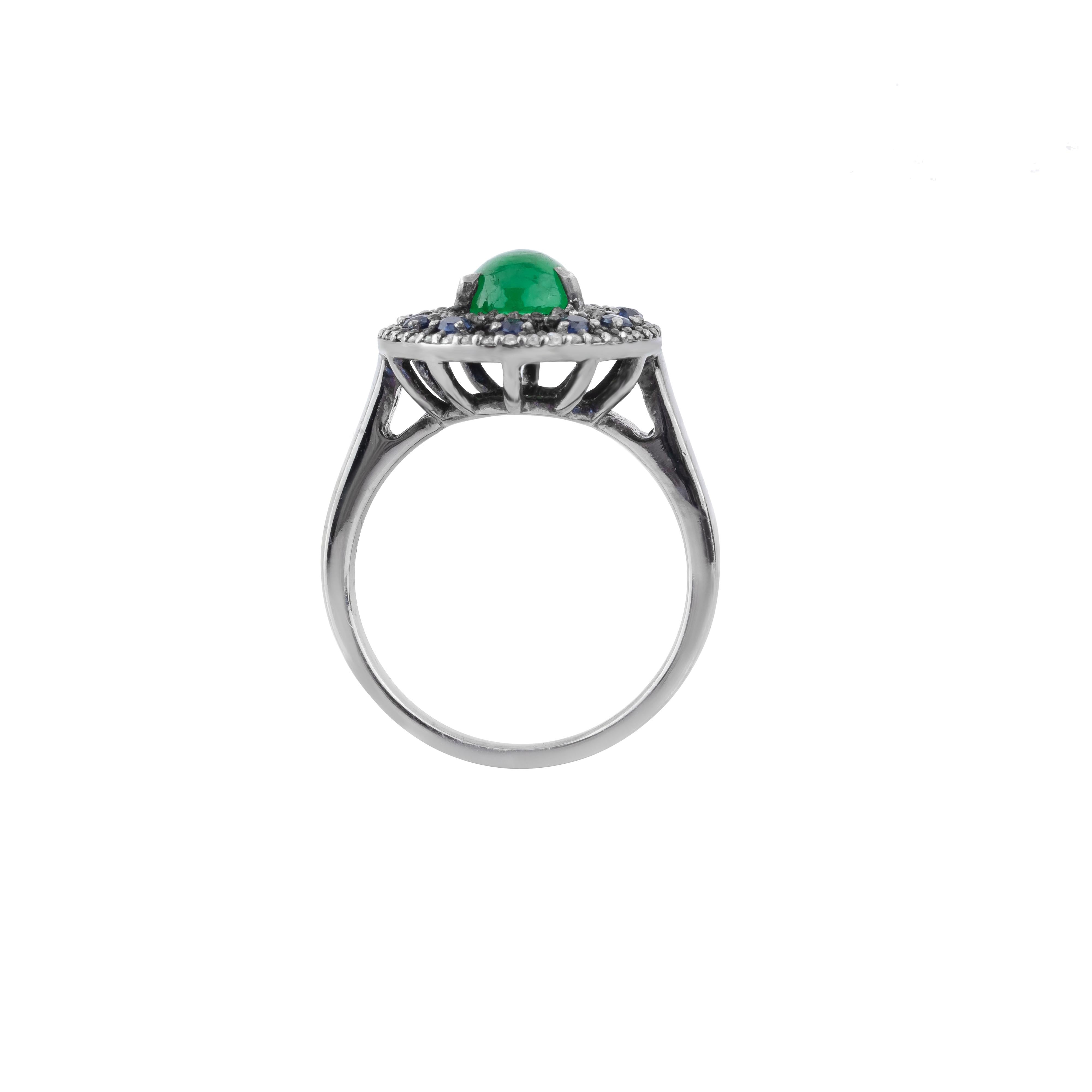 Round Cut 2.21 Carat Diamond, Emerald and Sapphire Cocktail Ring For Sale