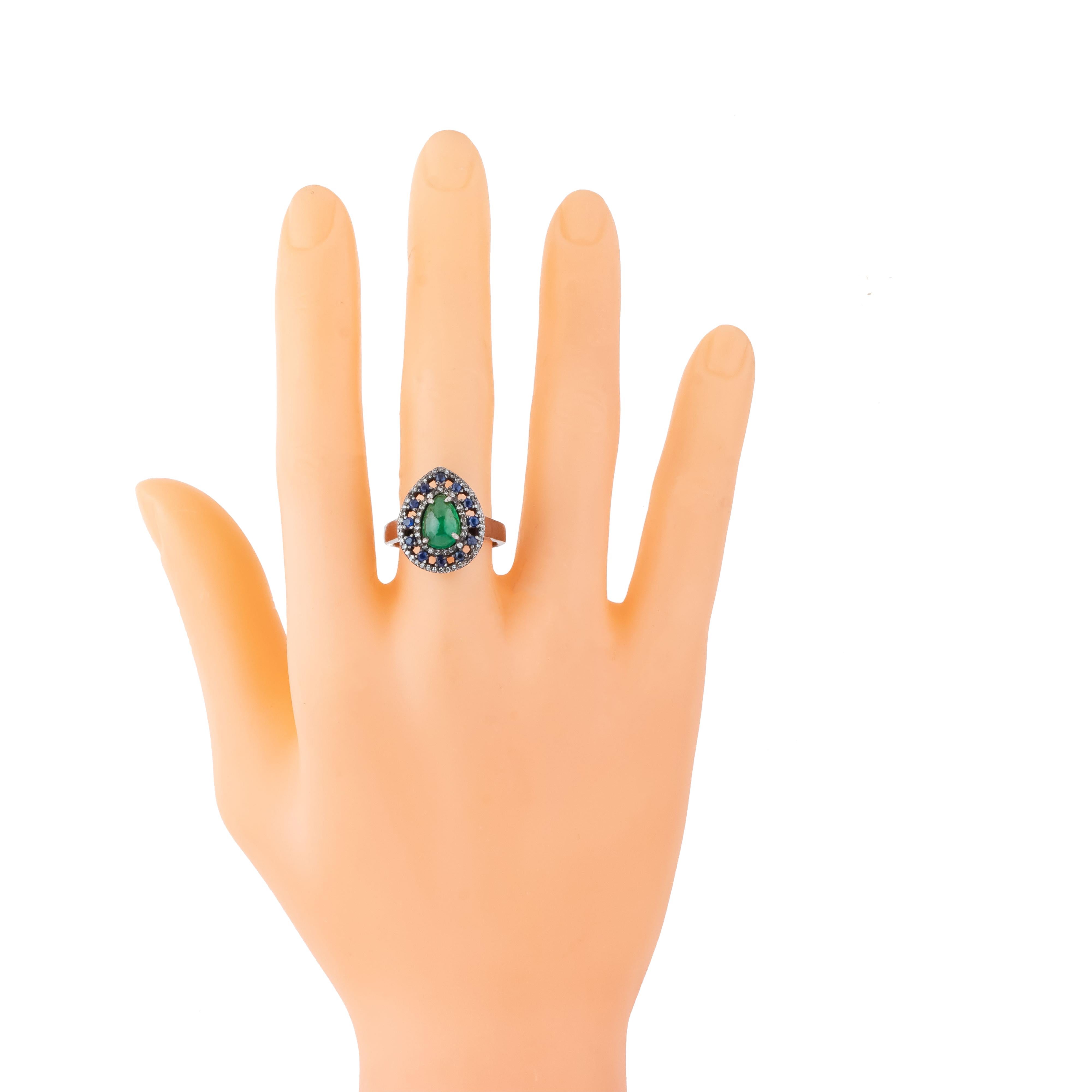 2.21 Carat Diamond, Emerald and Sapphire Cocktail Ring In New Condition For Sale In Jaipur, IN