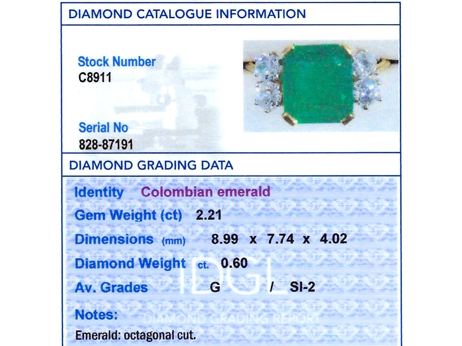Bague en or jaune 18 carats, émeraude de 2,21 carats et diamants de 0,60 carat, c. 1935 en vente 5