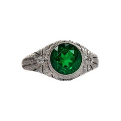 2.21 Carat Emerald and 1 Carat Diamond Ring, 18 Karat White Gold