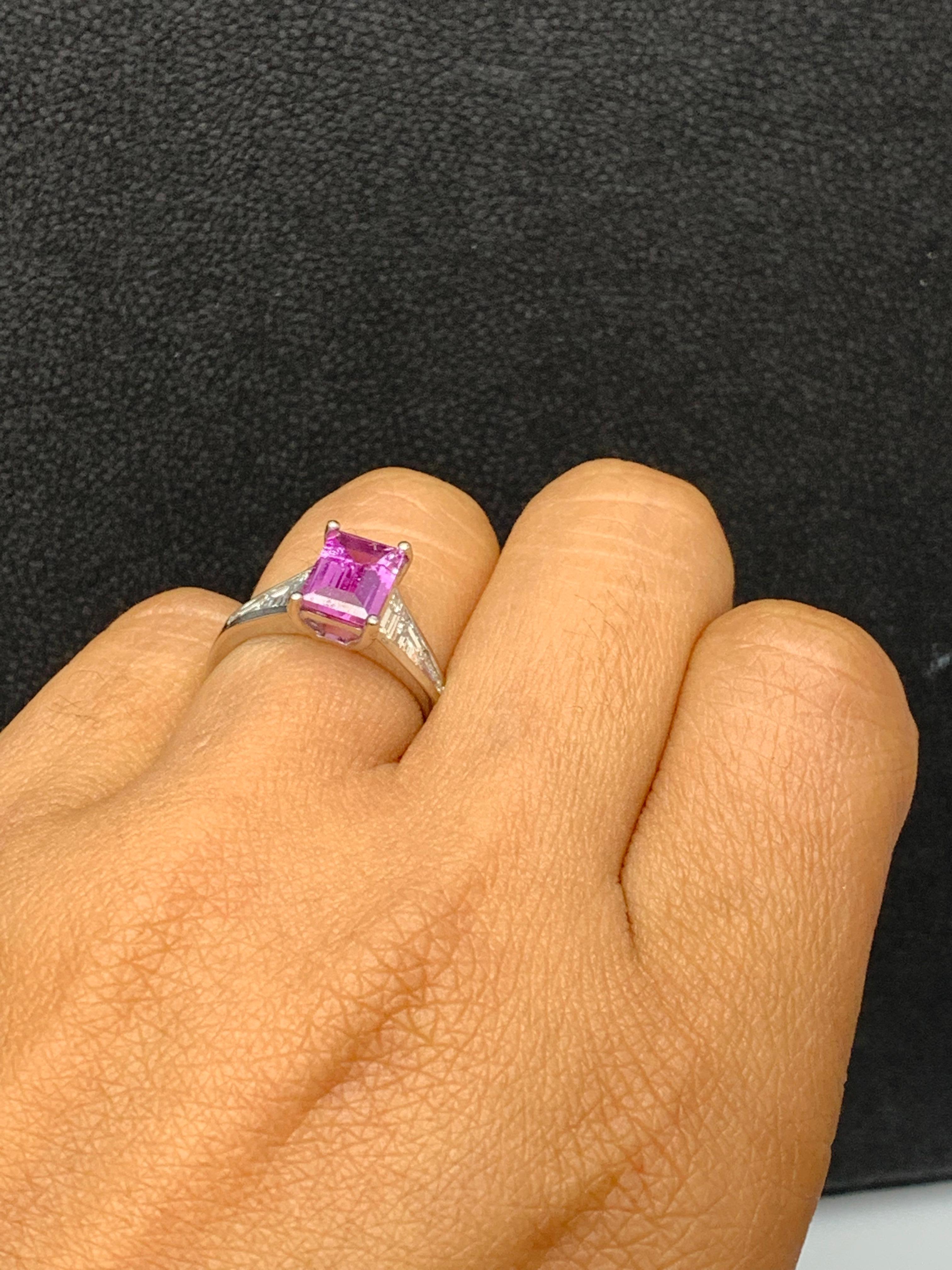 2.21 Carat Emerald Cut Pink Sapphire and Diamond Engagement Ring in Platinum For Sale 2