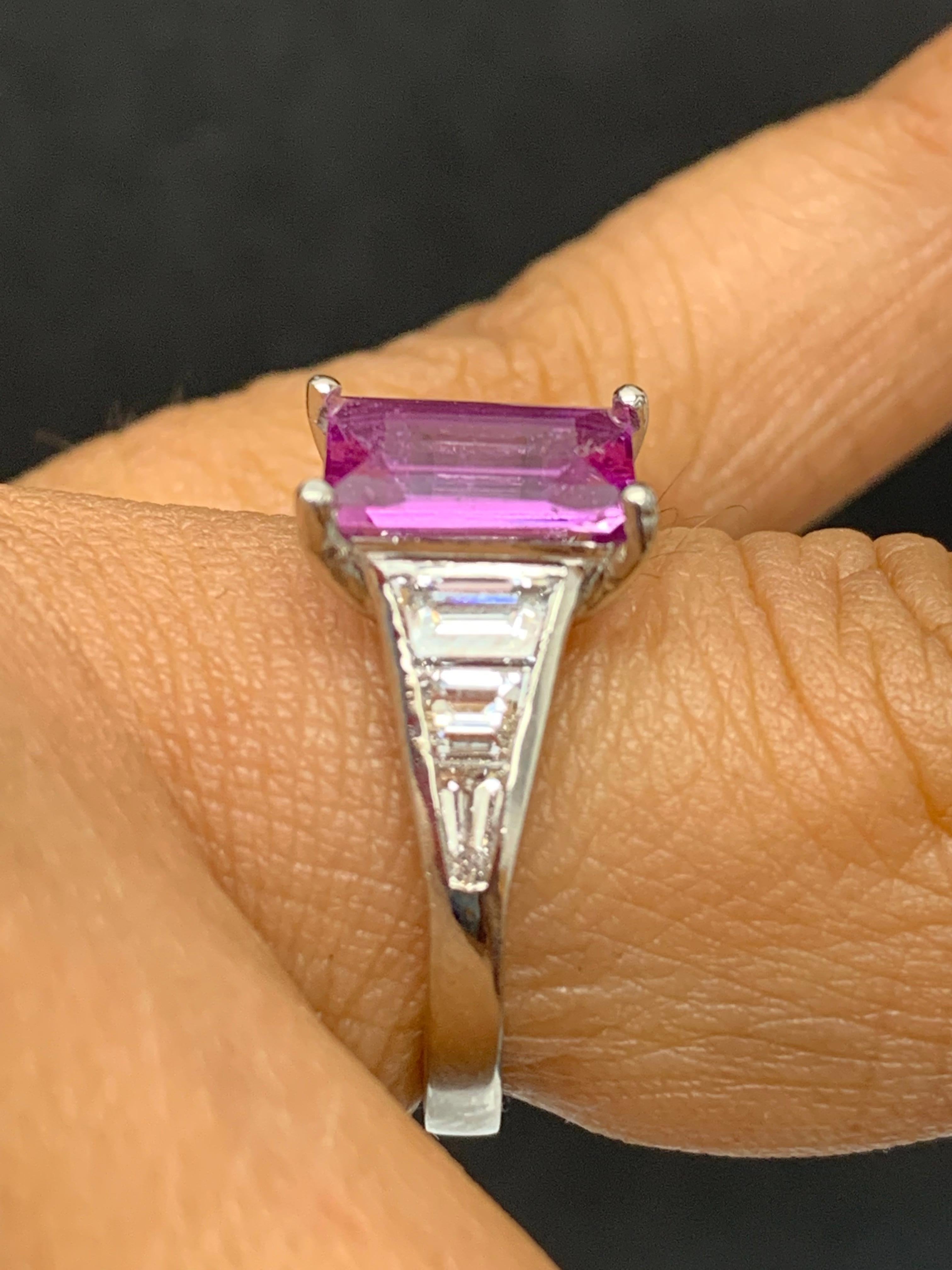 2.21 Carat Emerald Cut Pink Sapphire and Diamond Engagement Ring in Platinum For Sale 6