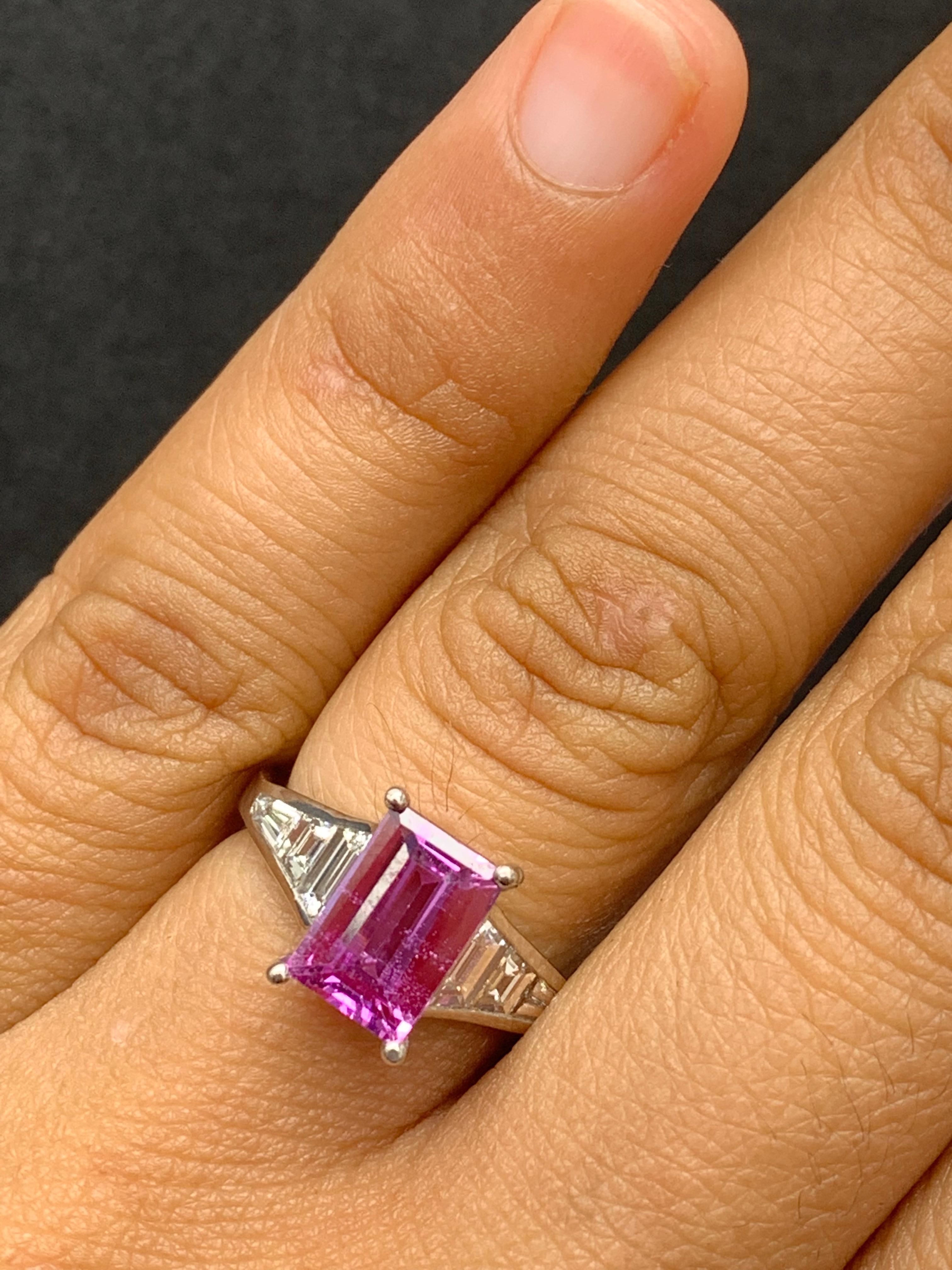 2.21 Carat Emerald Cut Pink Sapphire and Diamond Engagement Ring in Platinum For Sale 8