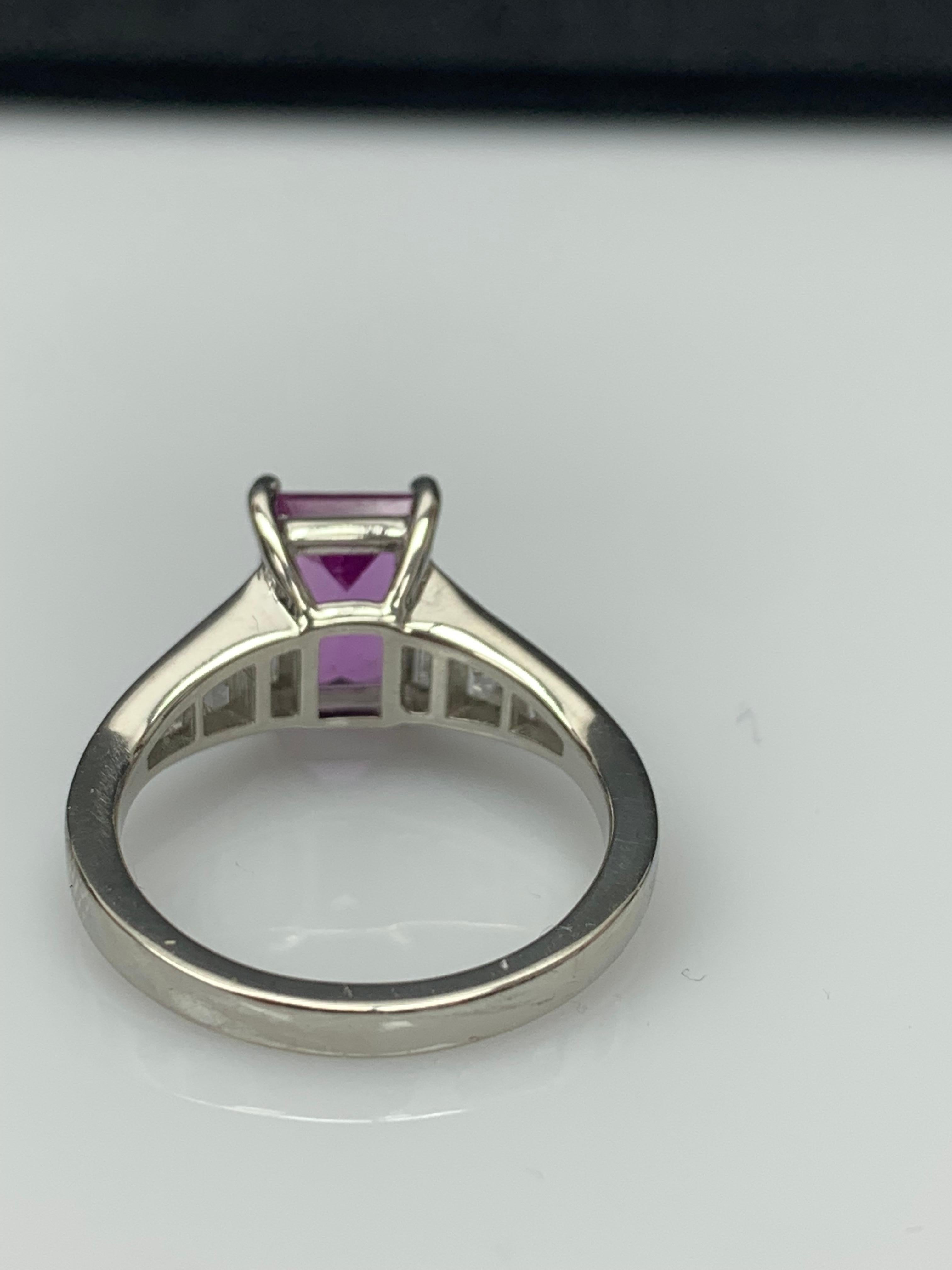 2.21 Carat Emerald Cut Pink Sapphire and Diamond Engagement Ring in Platinum In New Condition For Sale In NEW YORK, NY