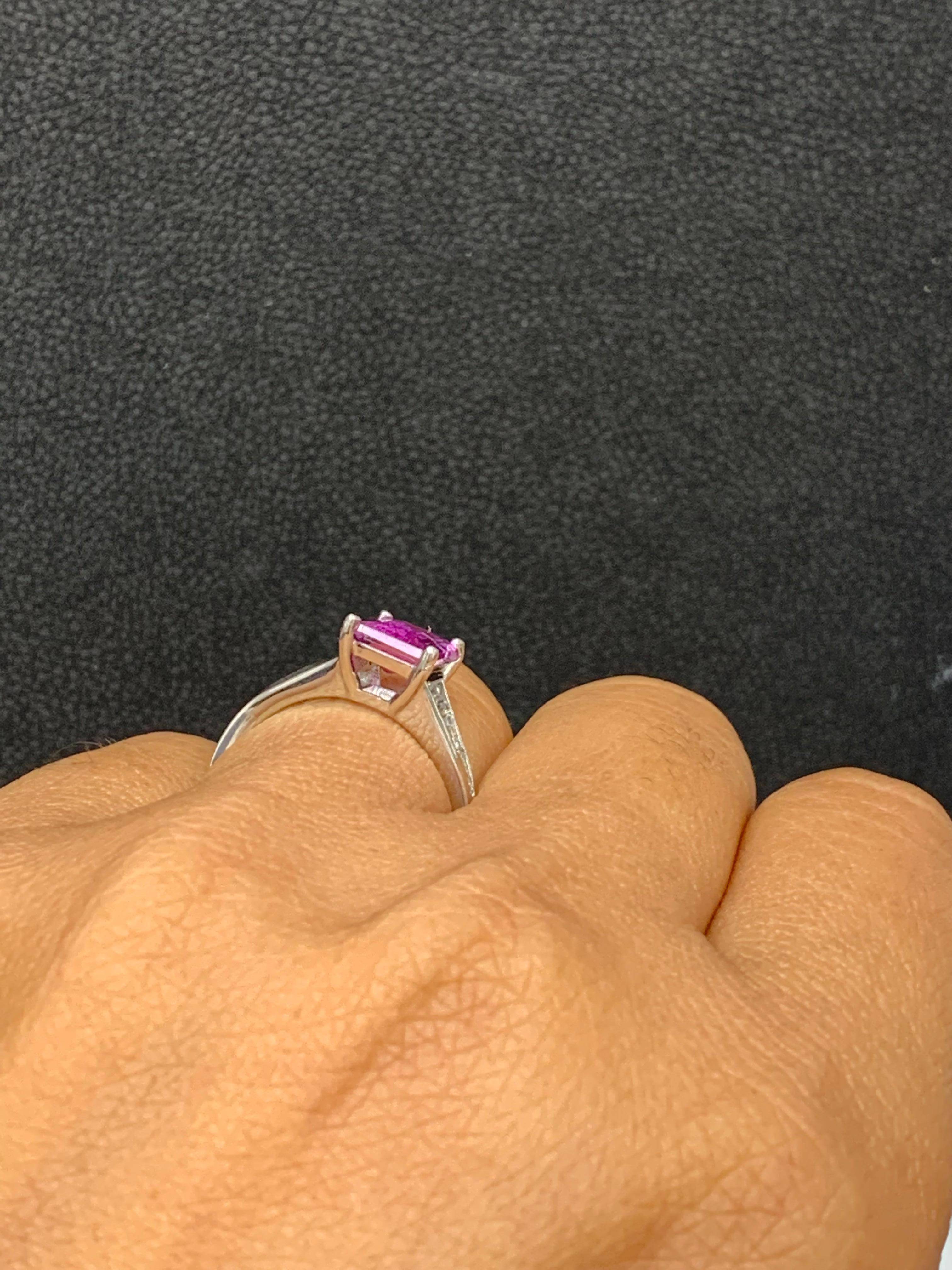 2.21 Carat Emerald Cut Pink Sapphire and Diamond Engagement Ring in Platinum For Sale 1