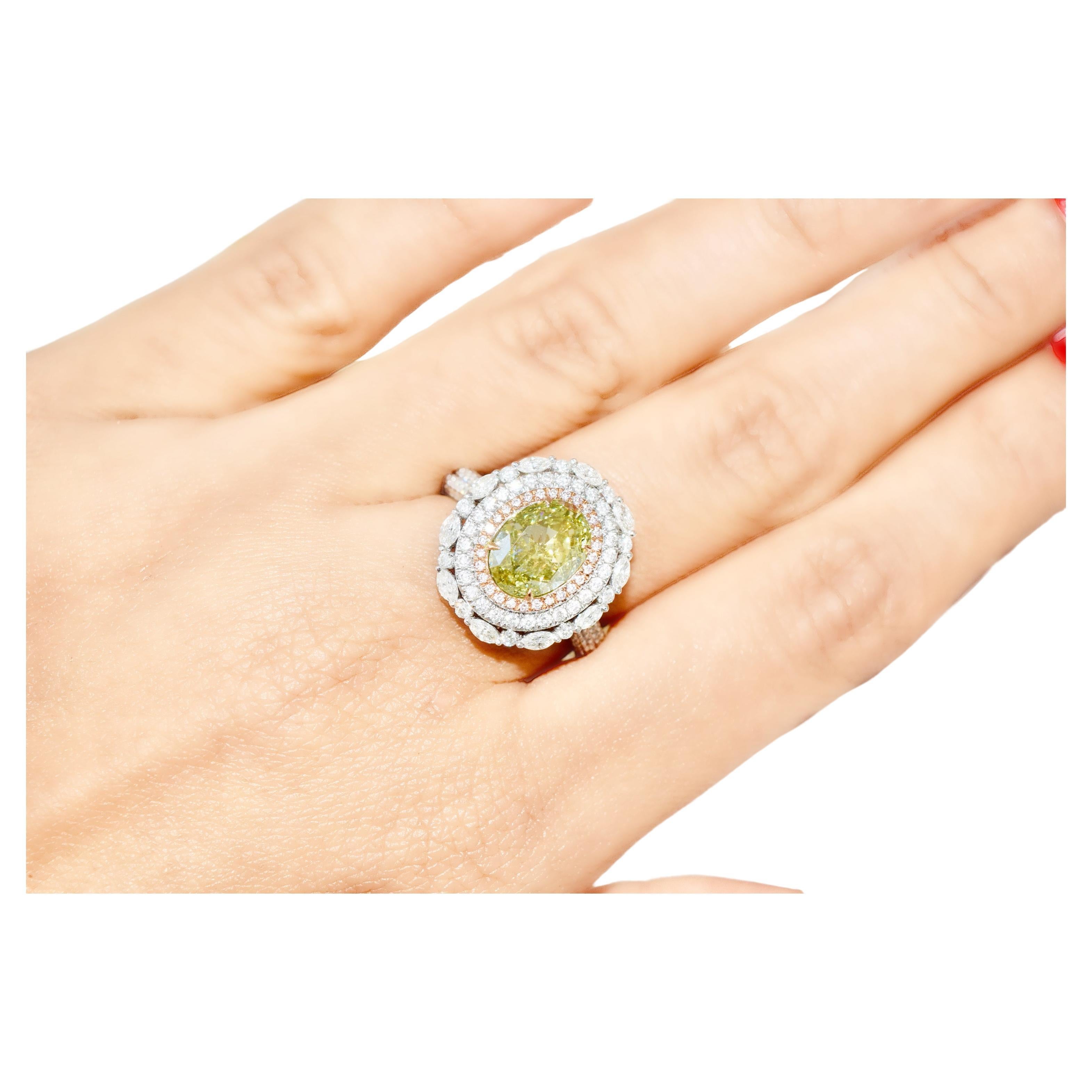 2.21 Carat Fancy Grayish Yellowish Green Diamond Ring & Pendant Convertible 