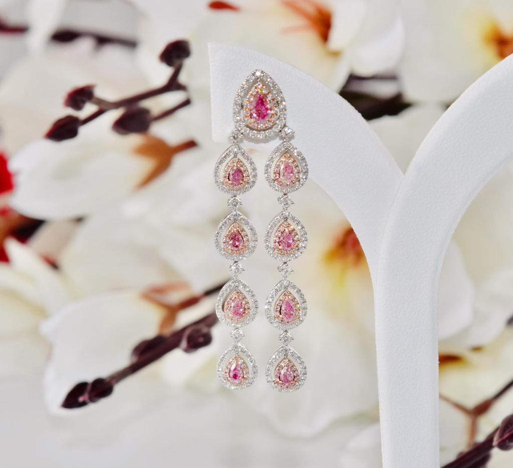 2,21 Karat Fancy Pink Diamond Ohrringe SI Reinheit AGL zertifiziert (Tropfenschliff) im Angebot