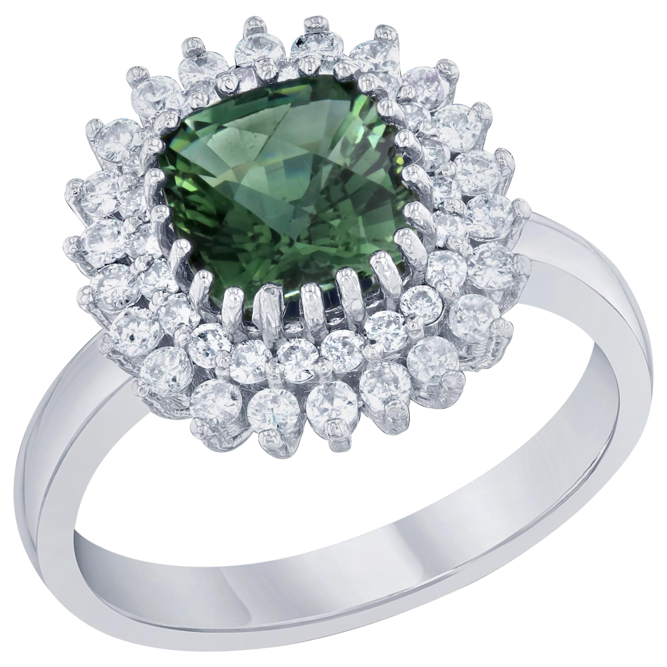 2.21 Carat Green Tourmaline and Diamond Ring 14 Karat White Gold