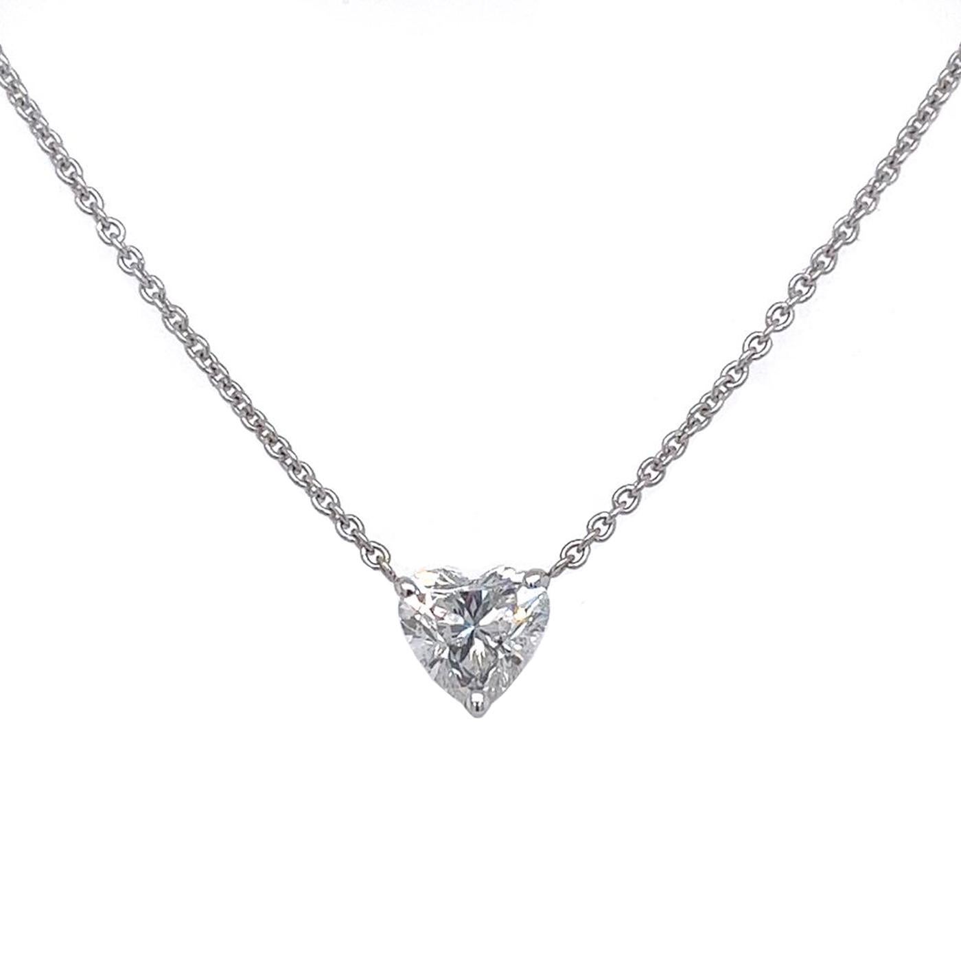 Modernist 2.21ct IGL Heart Shape Diamond Solitaire Pendant Necklace D Color VS2 Clarity
