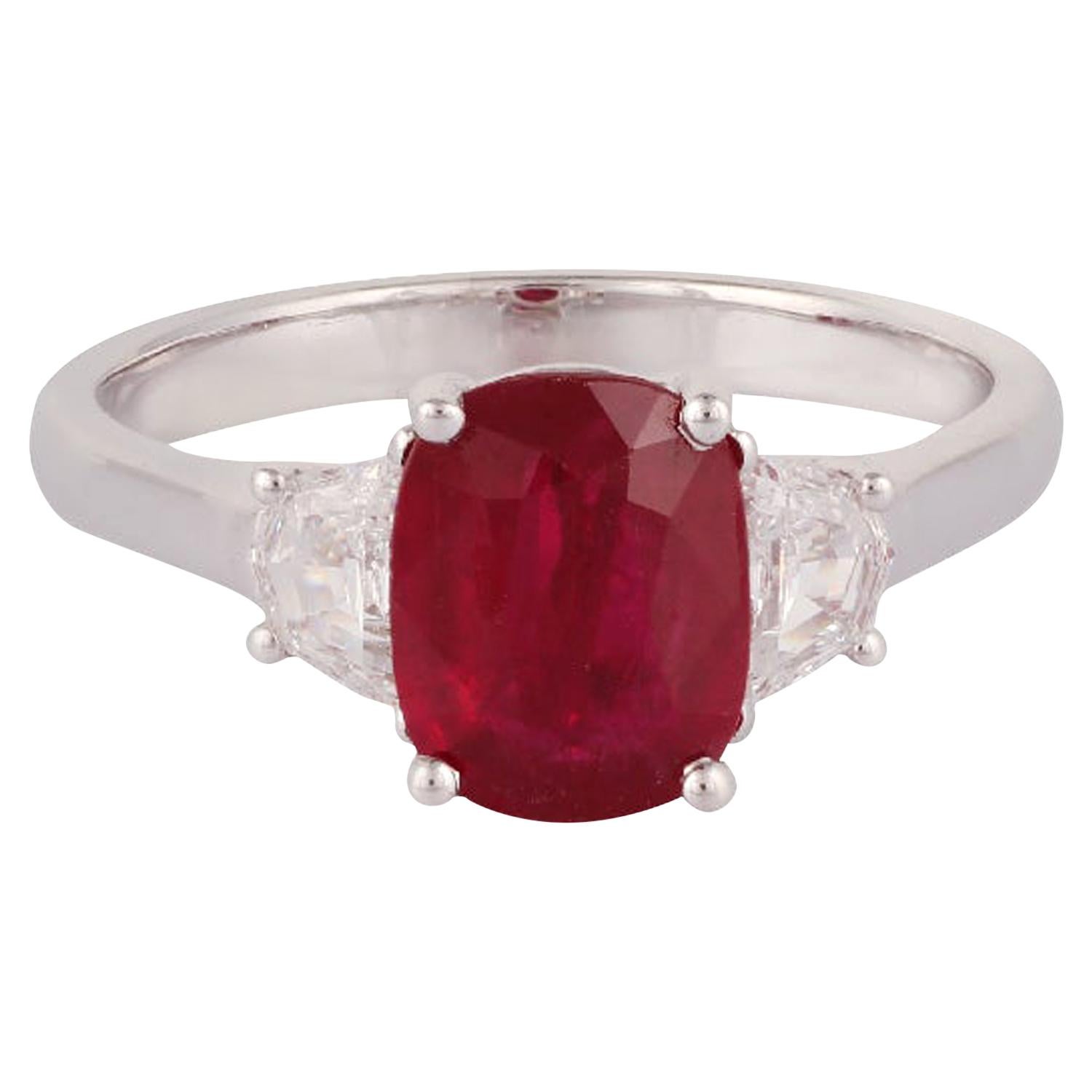 Ruby Mozambique and Diamond Studded Ring in 18 Karat White Gold For ...