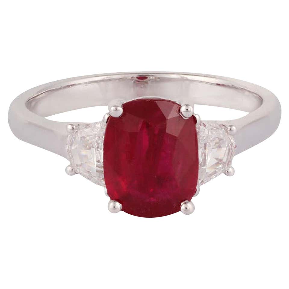 Ruby Mozambique and Diamond Studded Ring in 18 Karat White Gold For ...