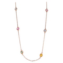 2.21 Carat Multi Color Natural Sapphire Rose Gold Chain Necklace 