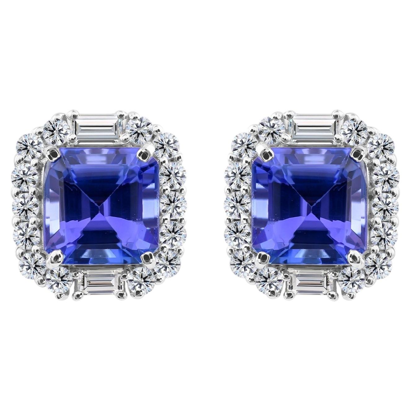 2.21 Carat Blue Sapphire 0.40 Ct. Diamond Halo Stud Earrings in 18K White Gold