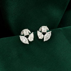 2.21 Carat Natural Diamond Multi-Shape Cluster Stud Earrings 18K White Gold