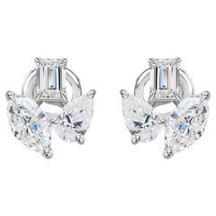 2.21 Carat Natural Diamond Multi-Shape Cluster Stud Earrings 18K White Gold