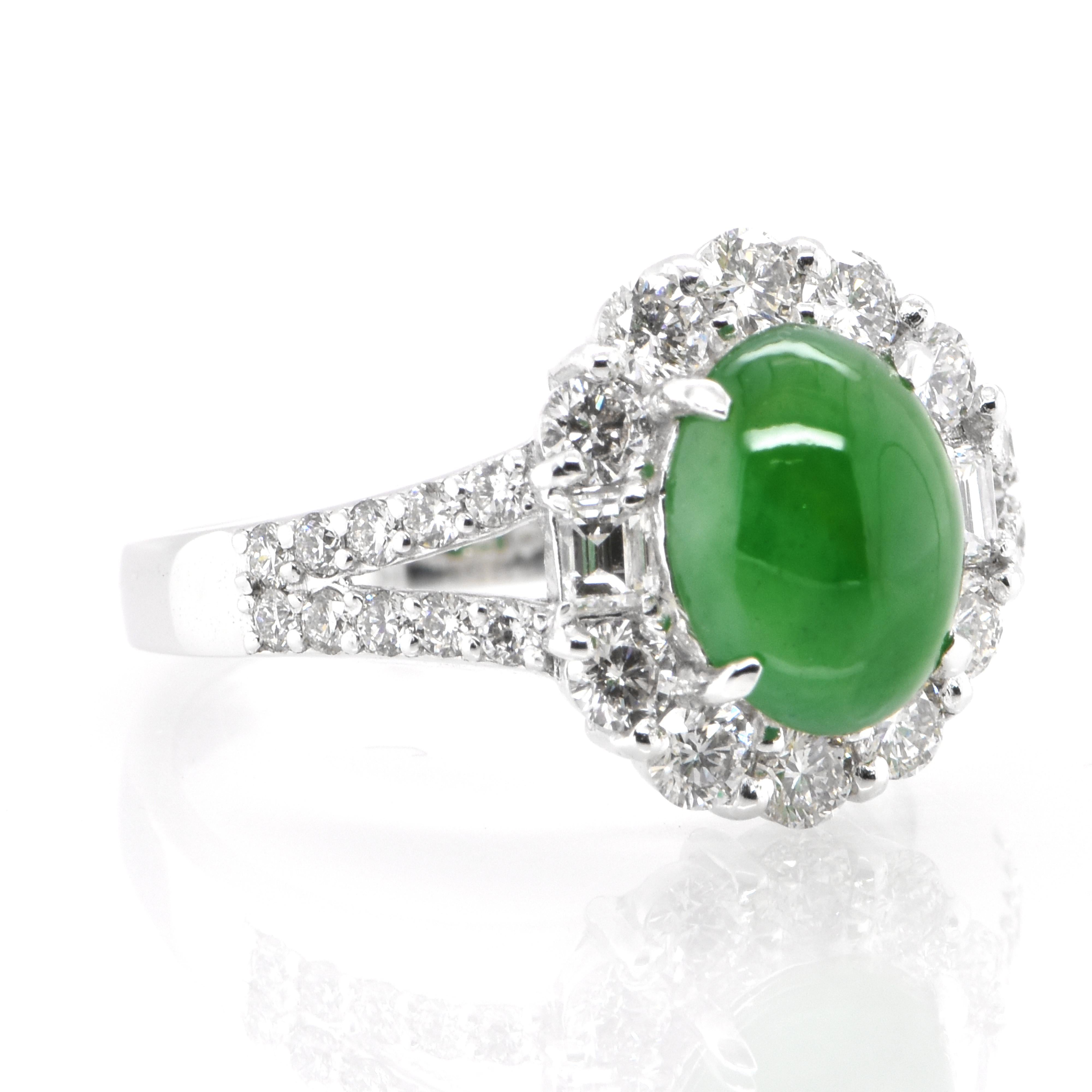 Modern 2.21 Carat Natural Jadeite and Diamond Ring Set in Platinum For Sale