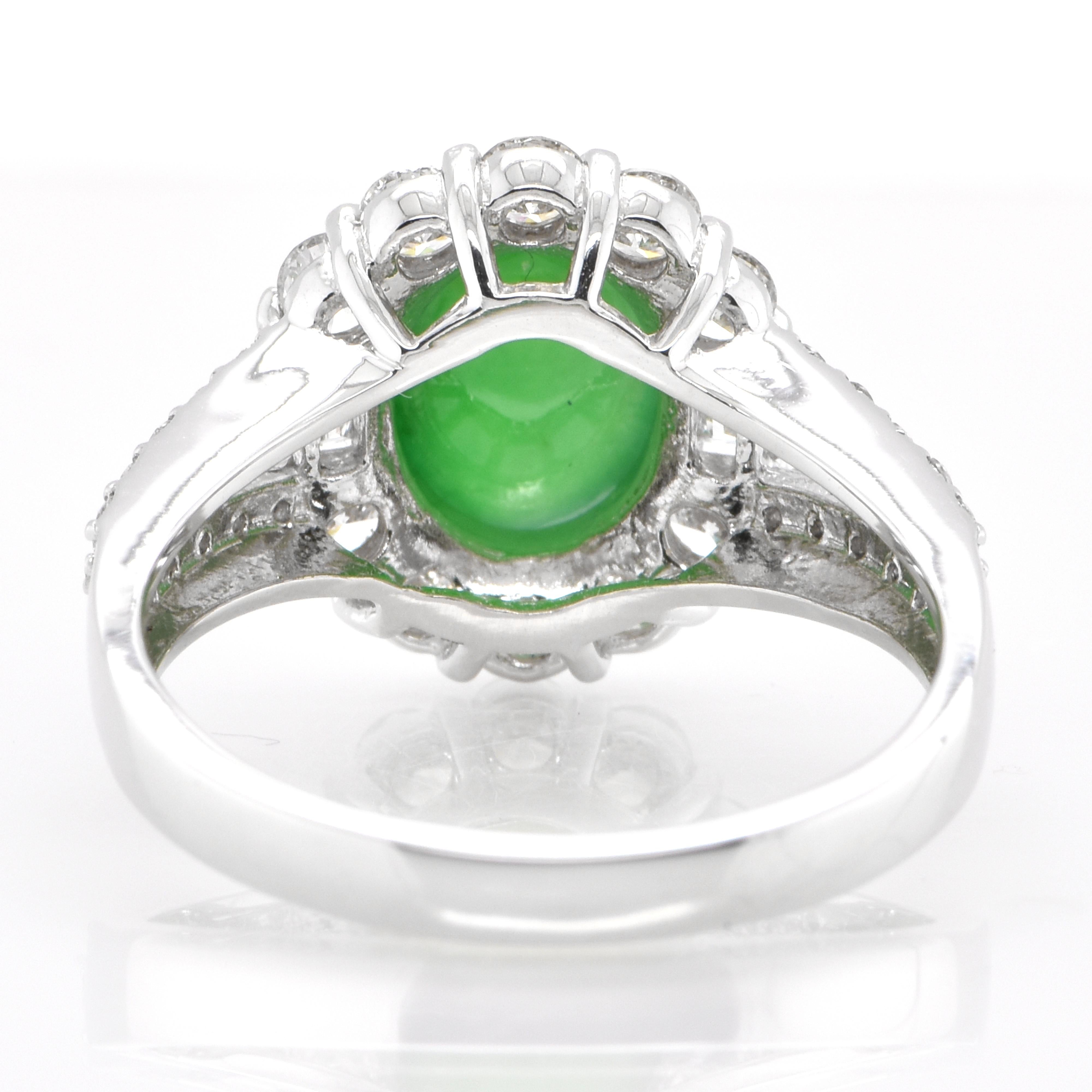 Women's 2.21 Carat Natural Jadeite and Diamond Ring Set in Platinum For Sale