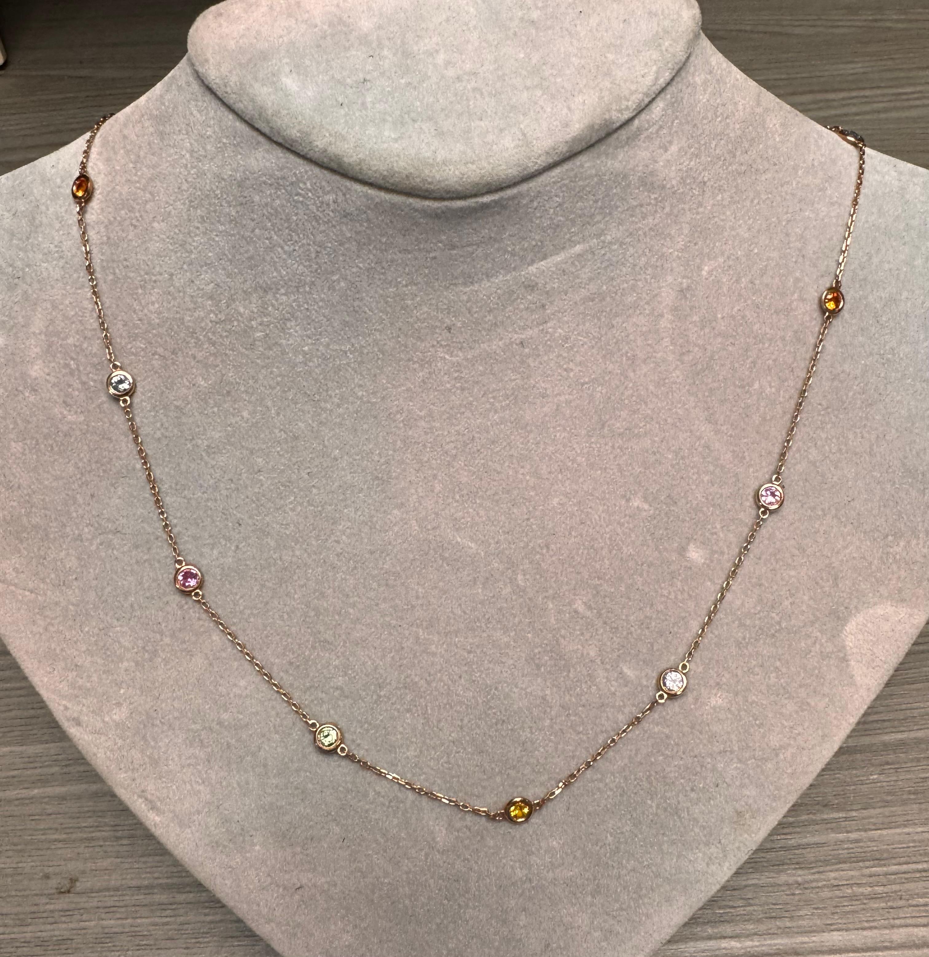 2,21 Karat natürlicher mehrfarbiger Regenbogensaphir nach Yard Rose Gold Kette Halskette im Zustand „Neu“ im Angebot in Los Angeles, CA