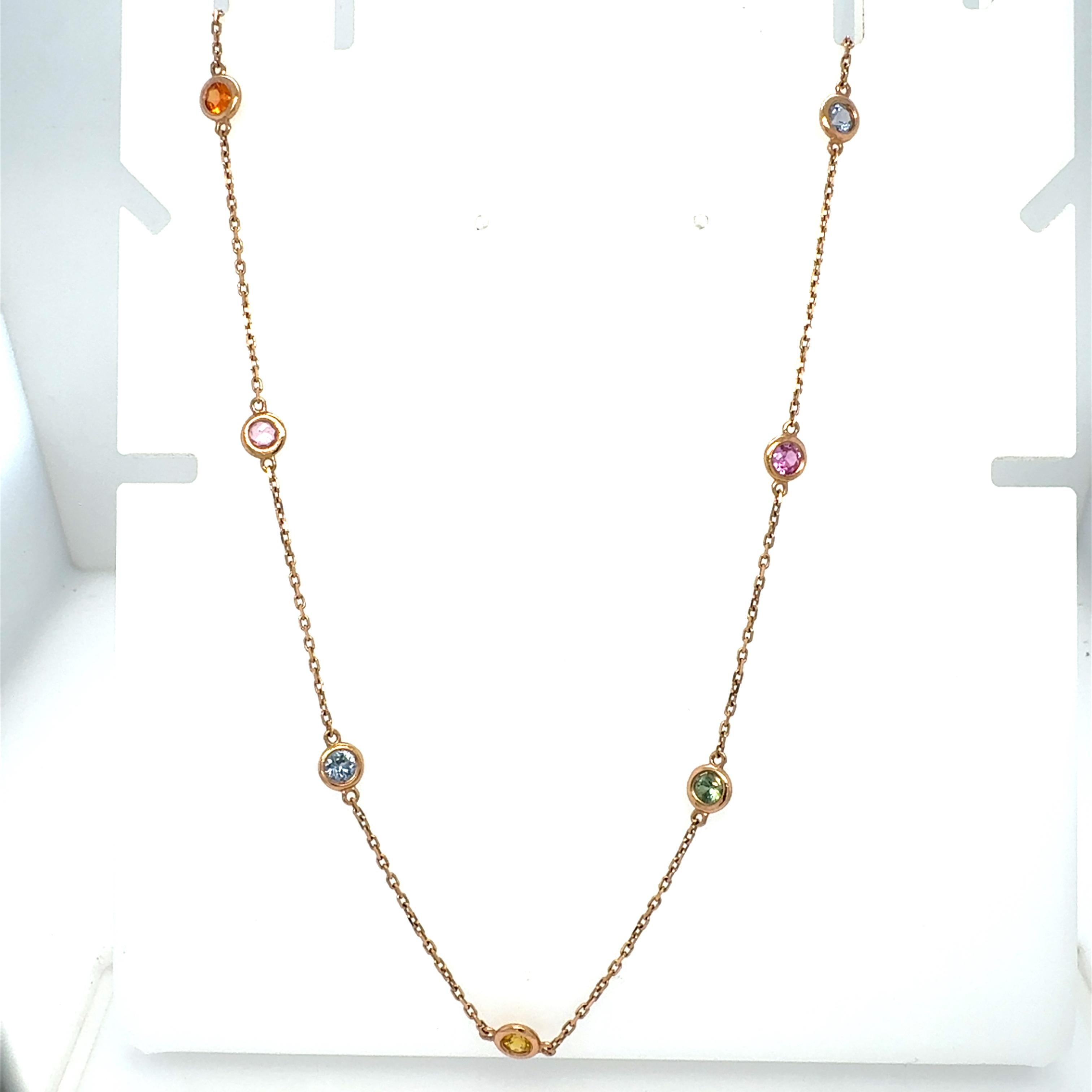 2,21 Karat natürlicher mehrfarbiger Regenbogensaphir nach Yard Rose Gold Kette Halskette im Angebot 1