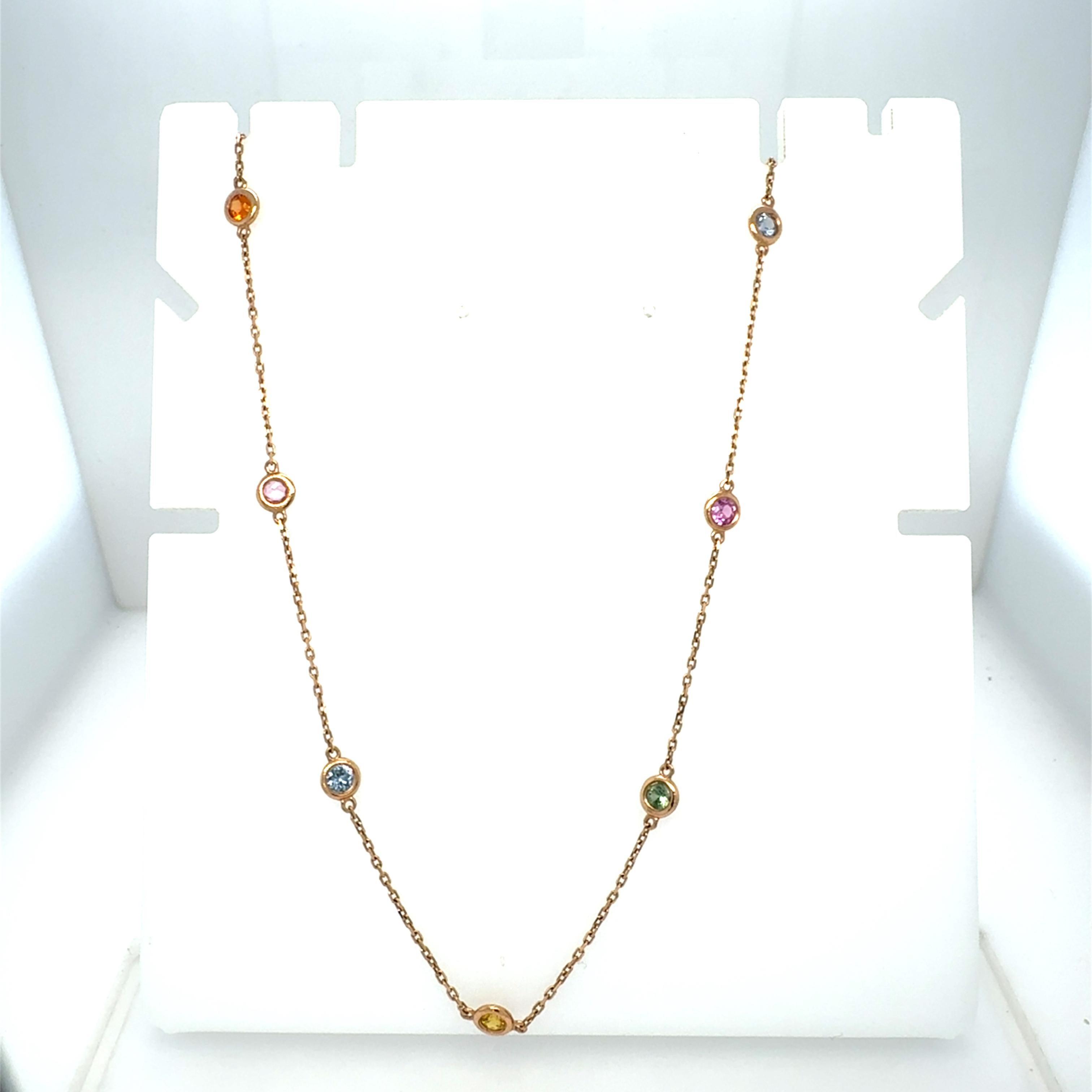 2,21 Karat natürlicher mehrfarbiger Regenbogensaphir nach Yard Rose Gold Kette Halskette im Angebot 2