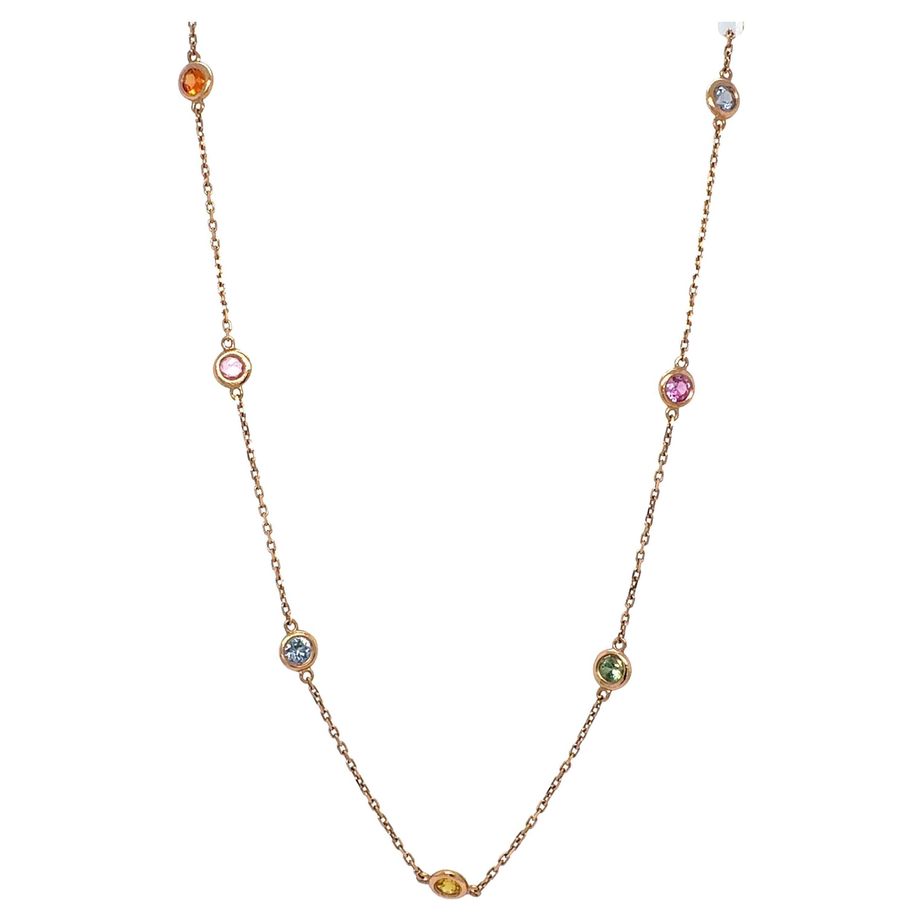 2,21 Karat natürlicher mehrfarbiger Regenbogensaphir nach Yard Rose Gold Kette Halskette im Angebot
