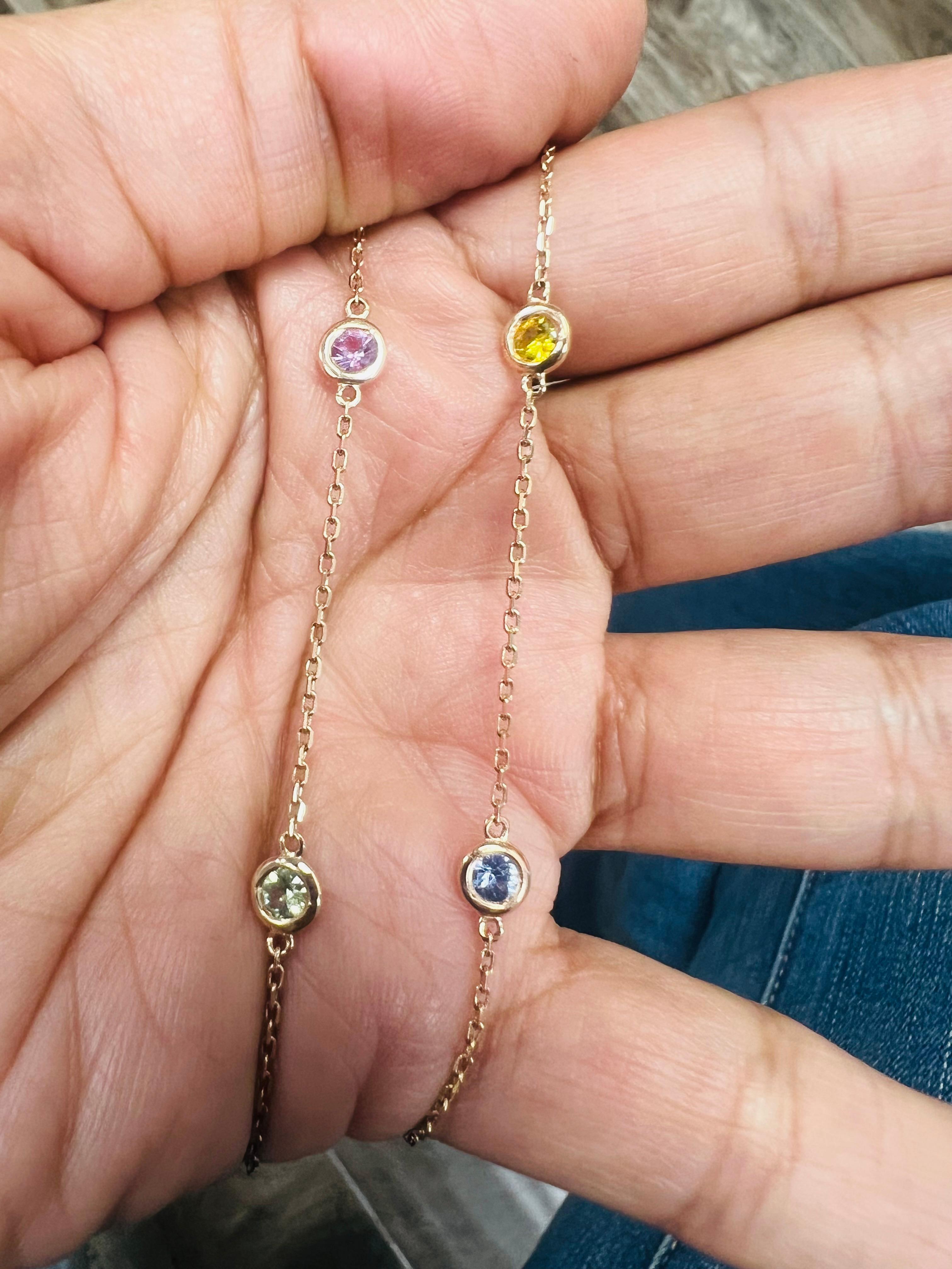 2,21 carati di zaffiro arcobaleno multicolore Nature per collana a catena in oro rosa in vendita 4