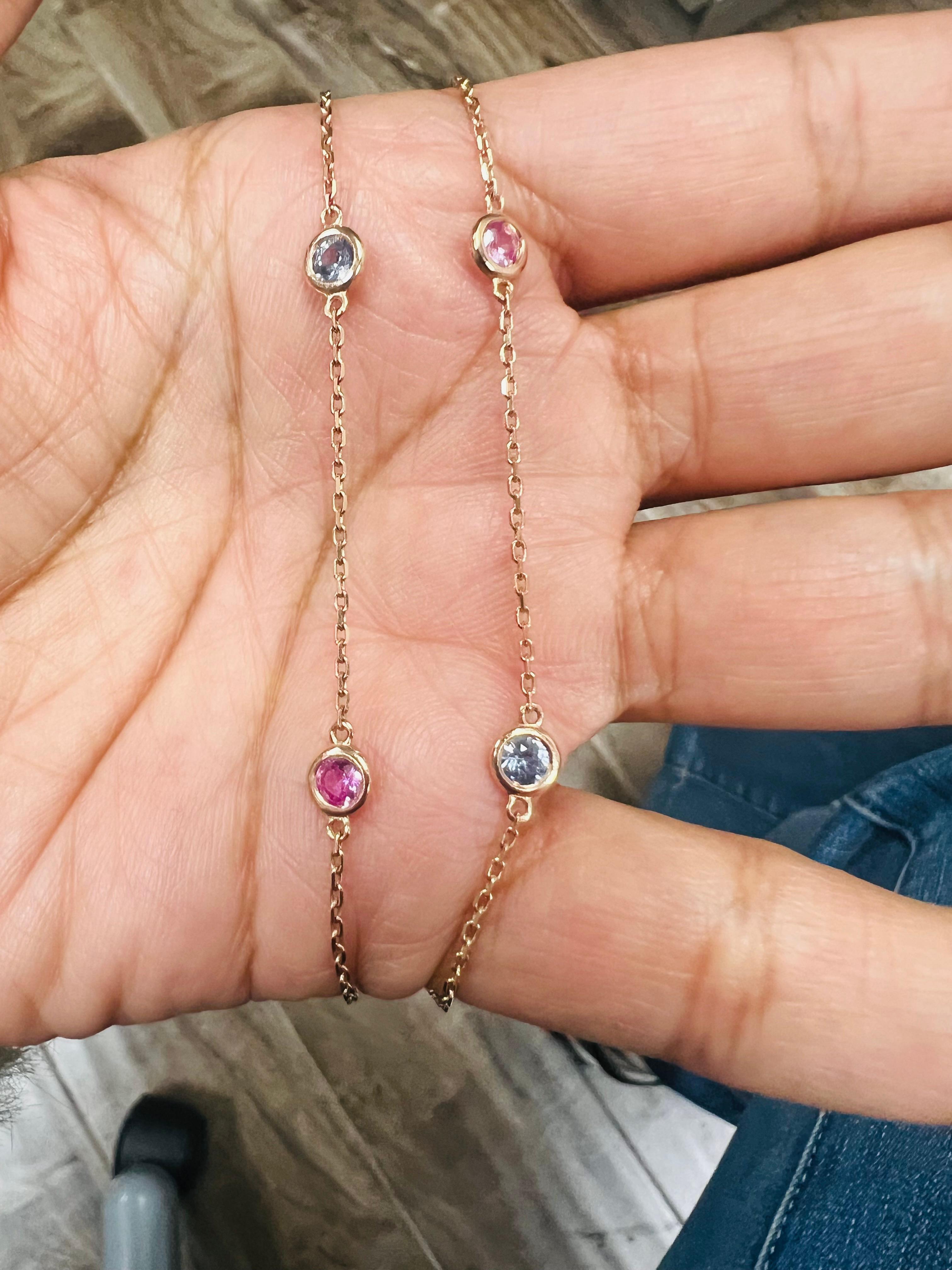 2,21 carati di zaffiro arcobaleno multicolore Nature per collana a catena in oro rosa in vendita 2