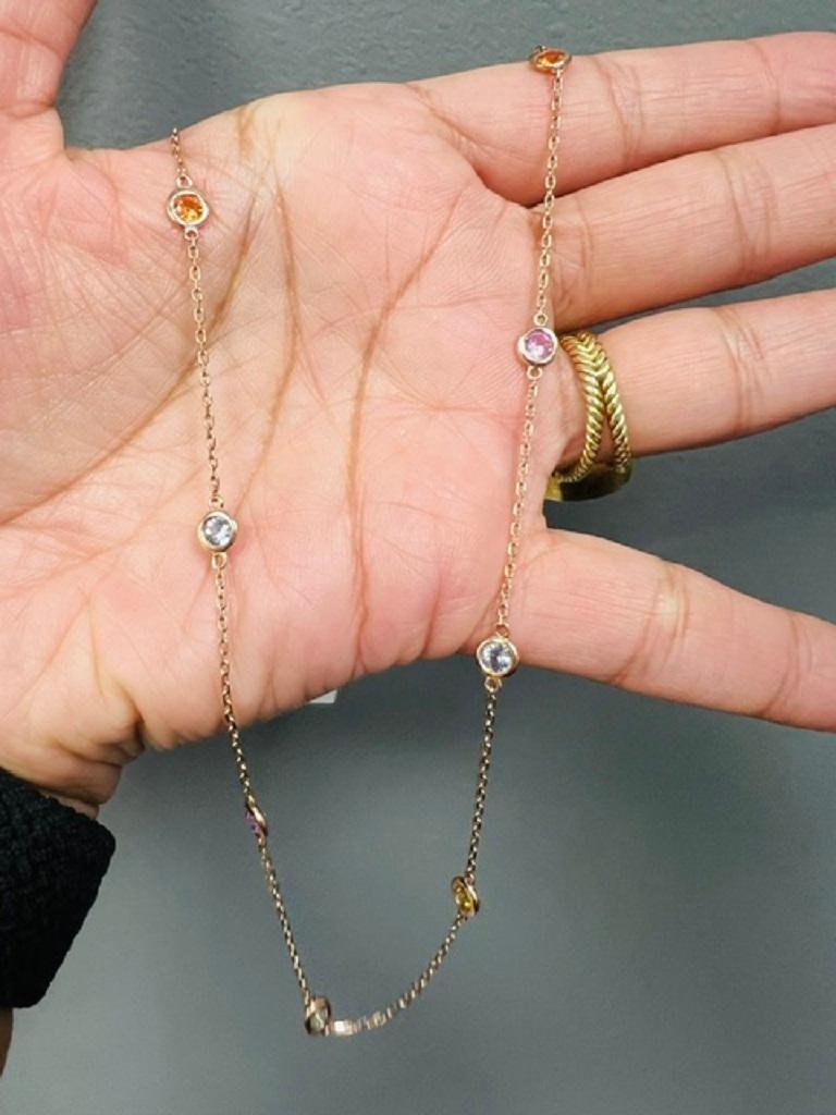 2.21 Carat Natural Sapphire 14 Karat Rose Gold Chain Necklace For Sale 2