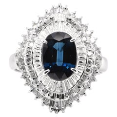 2.21 Carat Natural Teal Sapphire and Diamond Ballerina Ring Set in Platinum