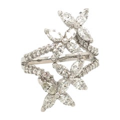 2.21 Carat of Double Flower Marquise Ring White Gold Italy