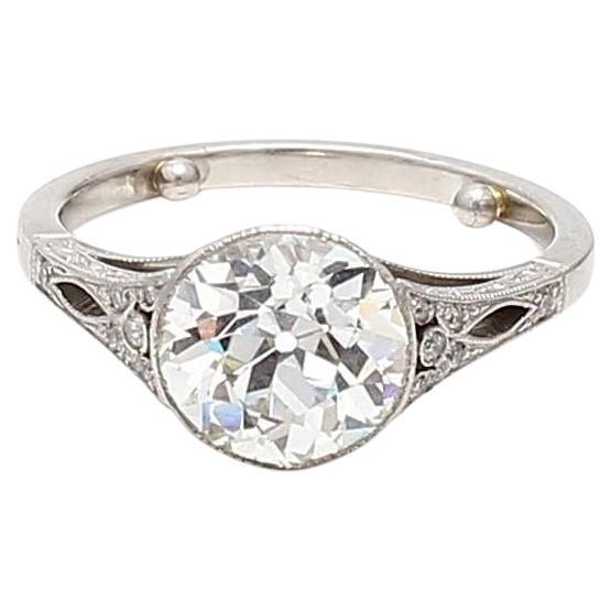 Verlobungsring aus Platin mit 2,21 Karat Diamant im alteuropäischen Schliff I VS1