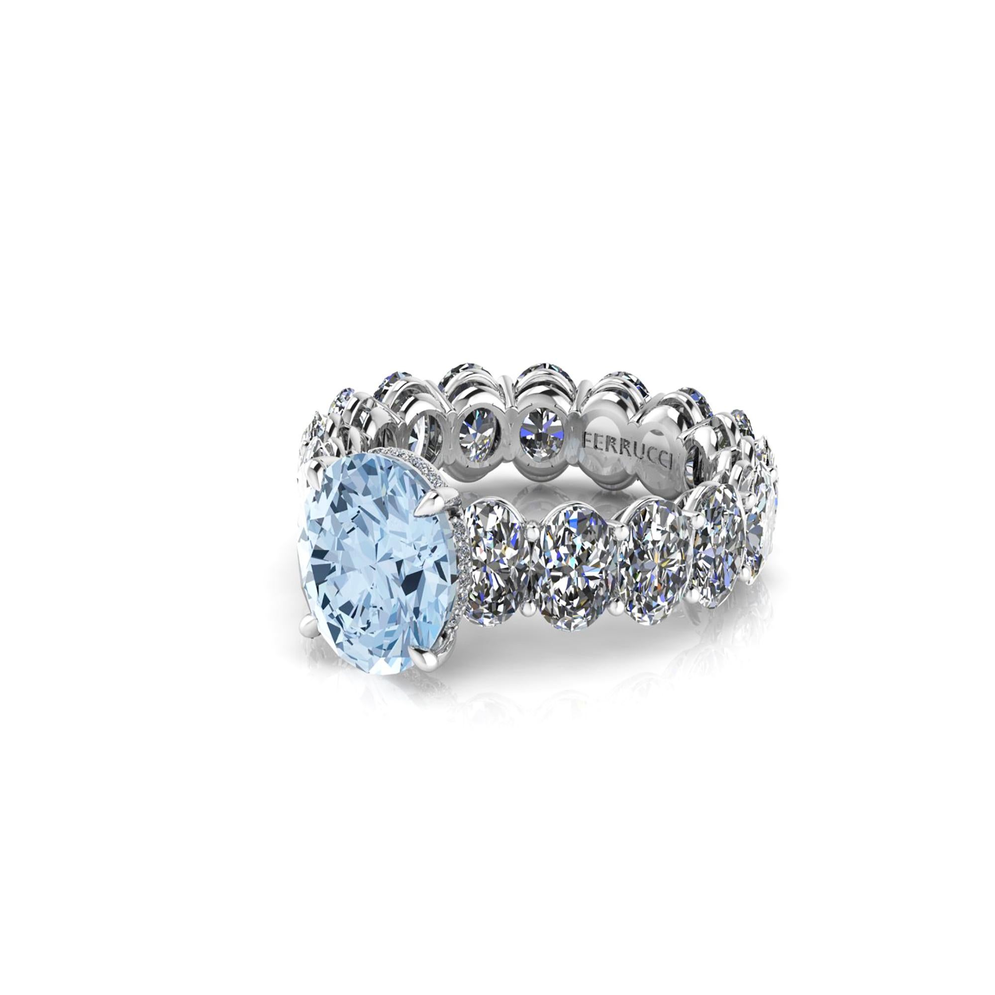 Contemporary 2.21 Carat Oval Aquamarine 5.1 Carat Oval Eternity White Diamonds Platinum 950 For Sale