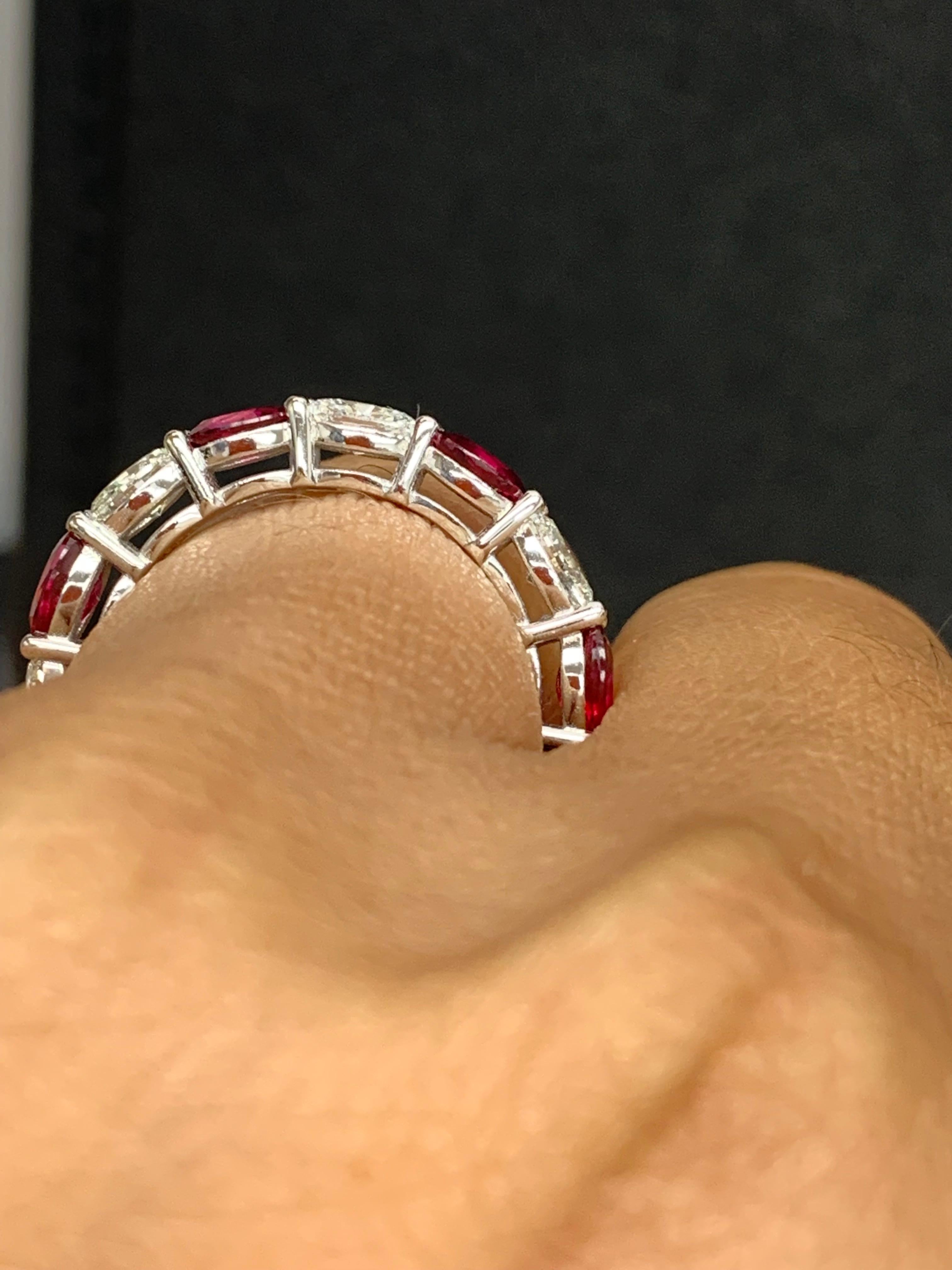 2.21 Carat Oval Cut Ruby and Diamond Eternity Band in 14K White Gold For Sale 5