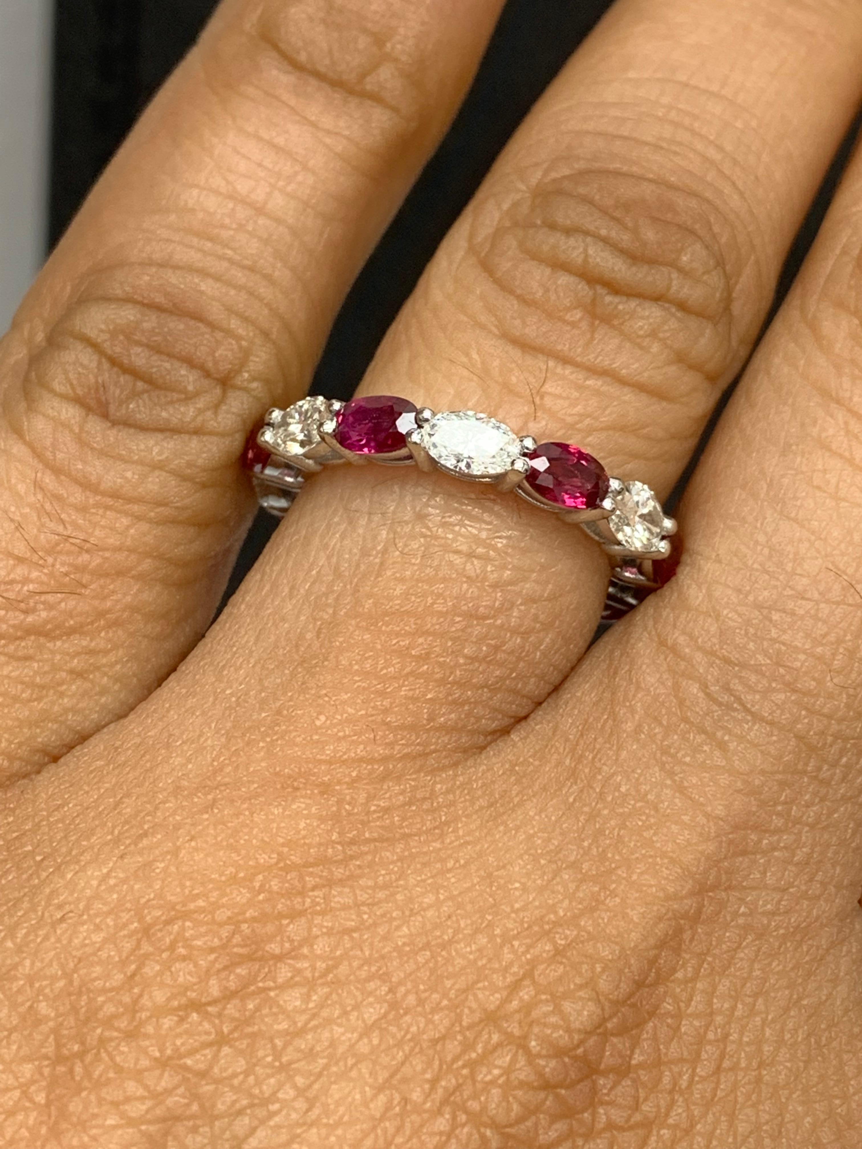 2.21 Carat Oval Cut Ruby and Diamond Eternity Band in 14K White Gold For Sale 6