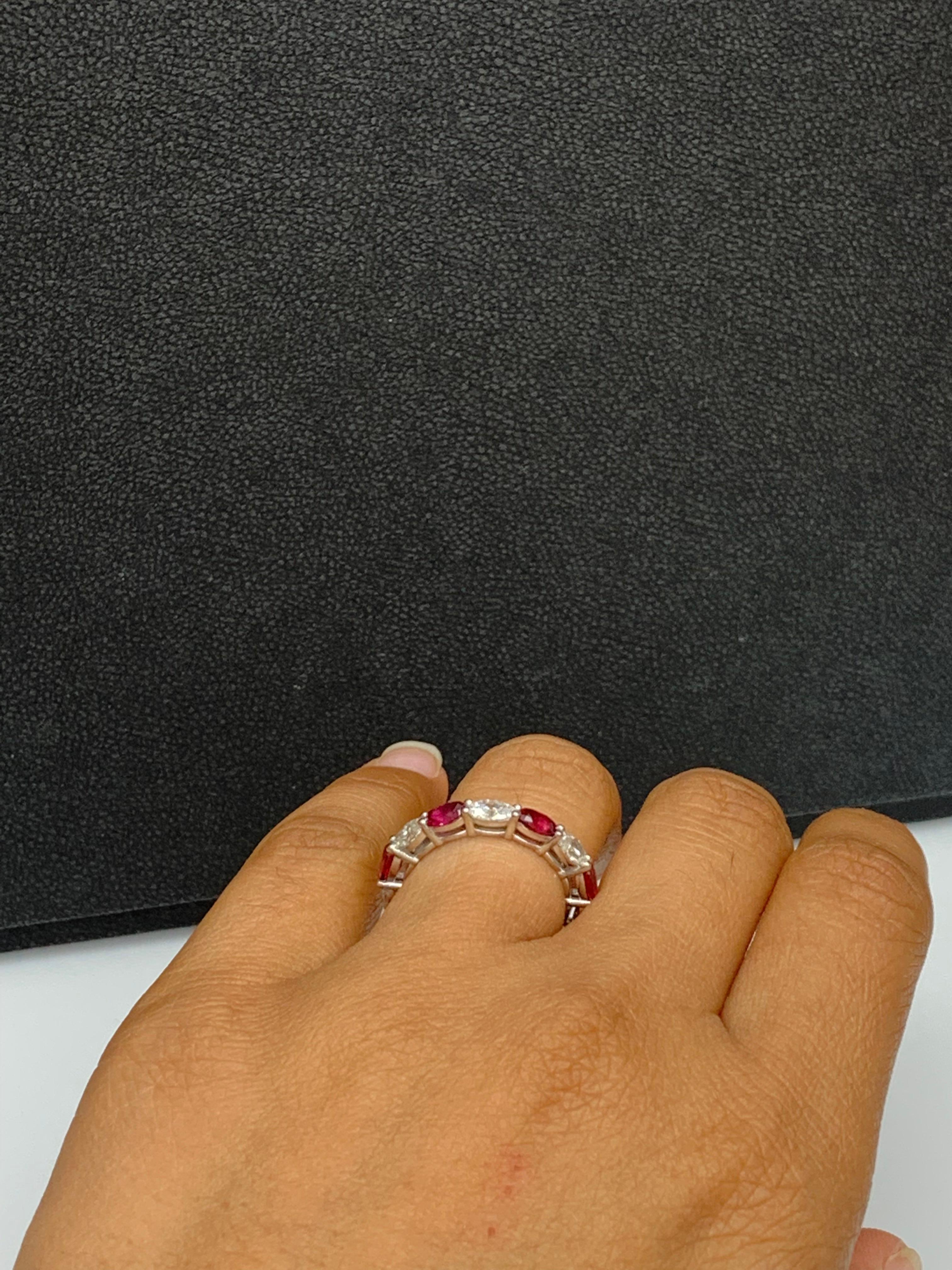 2.21 Carat Oval Cut Ruby and Diamond Eternity Band in 14K White Gold For Sale 8