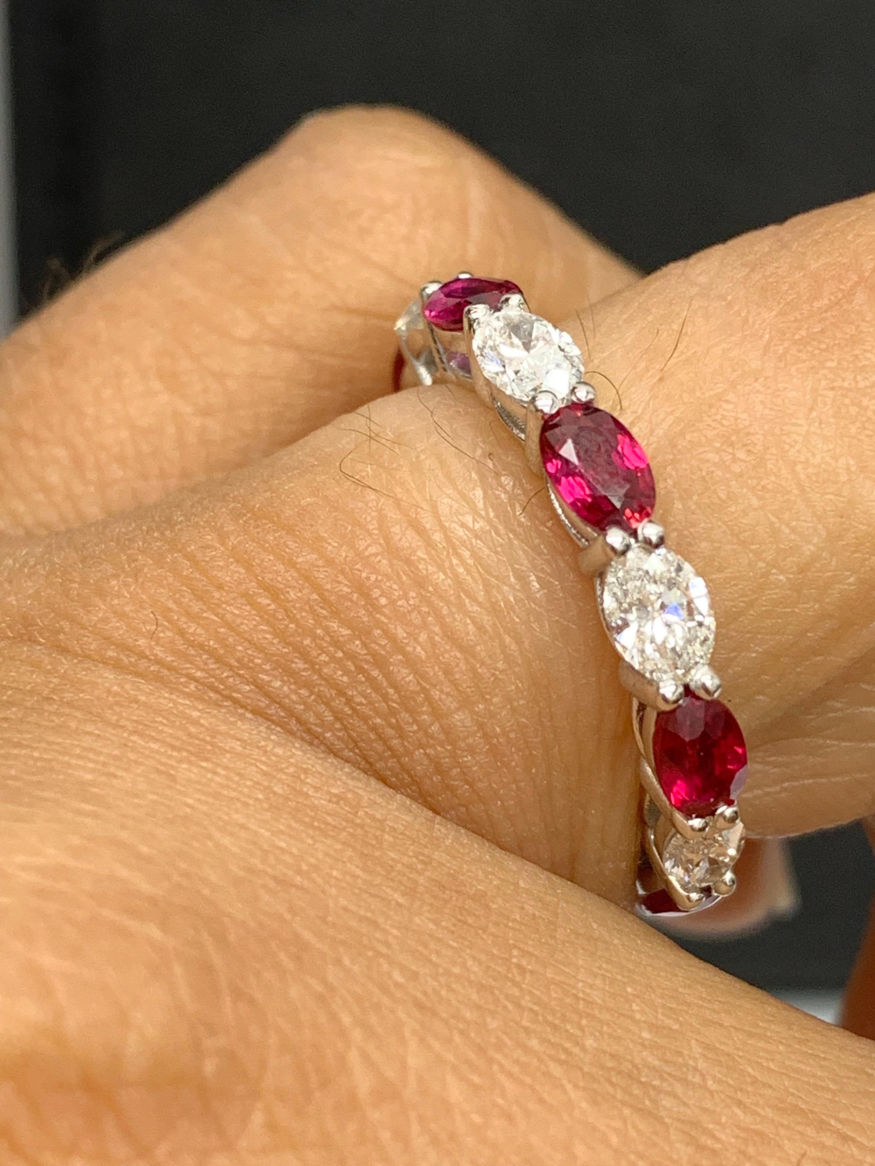 2.21 Carat Oval Cut Ruby and Diamond Eternity Band in 14K White Gold For Sale 1