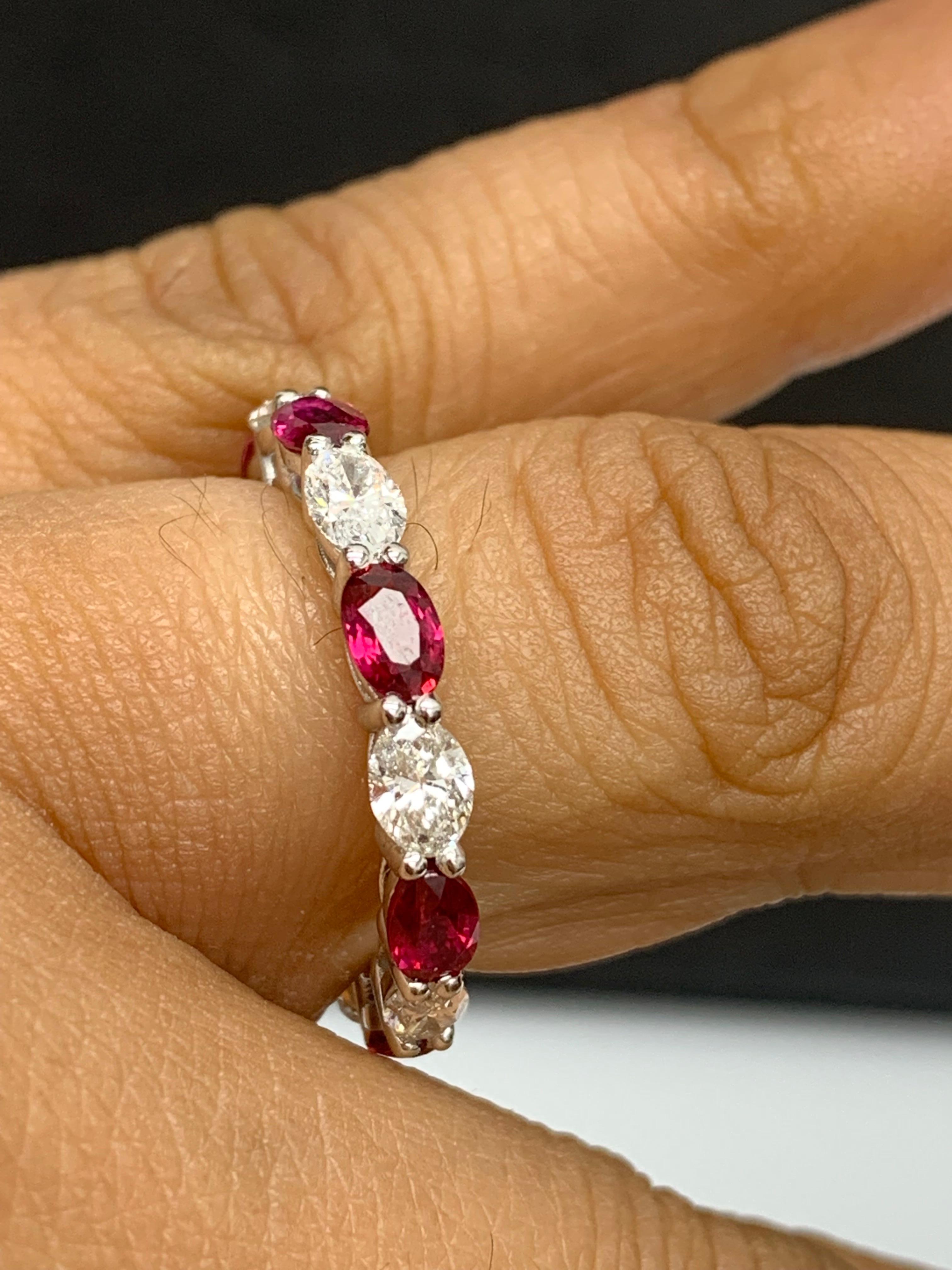 2.21 Carat Oval Cut Ruby and Diamond Eternity Band in 14K White Gold For Sale 2