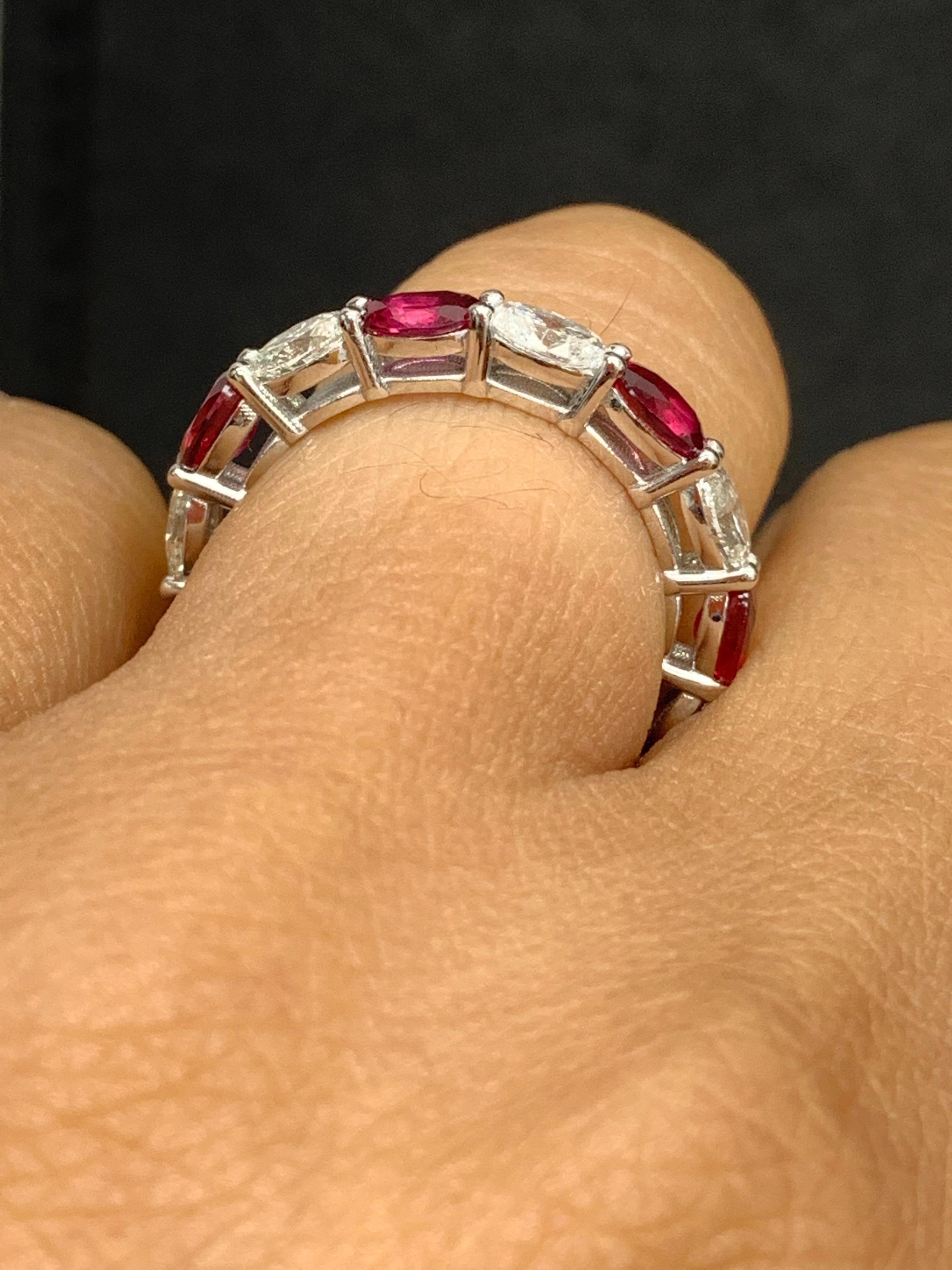 2.21 Carat Oval Cut Ruby and Diamond Eternity Band in 14K White Gold For Sale 3