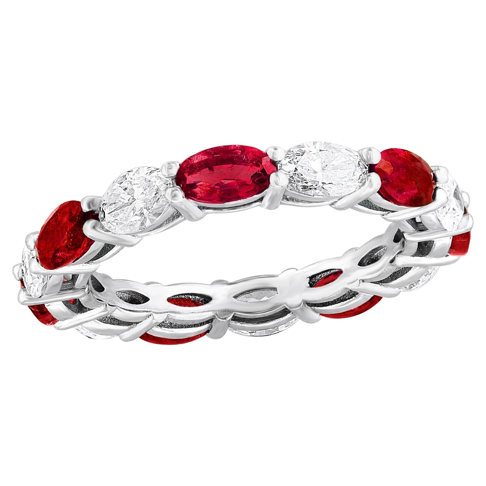 2.21 Carat Oval Cut Ruby and Diamond Eternity Band in 14K White Gold For Sale