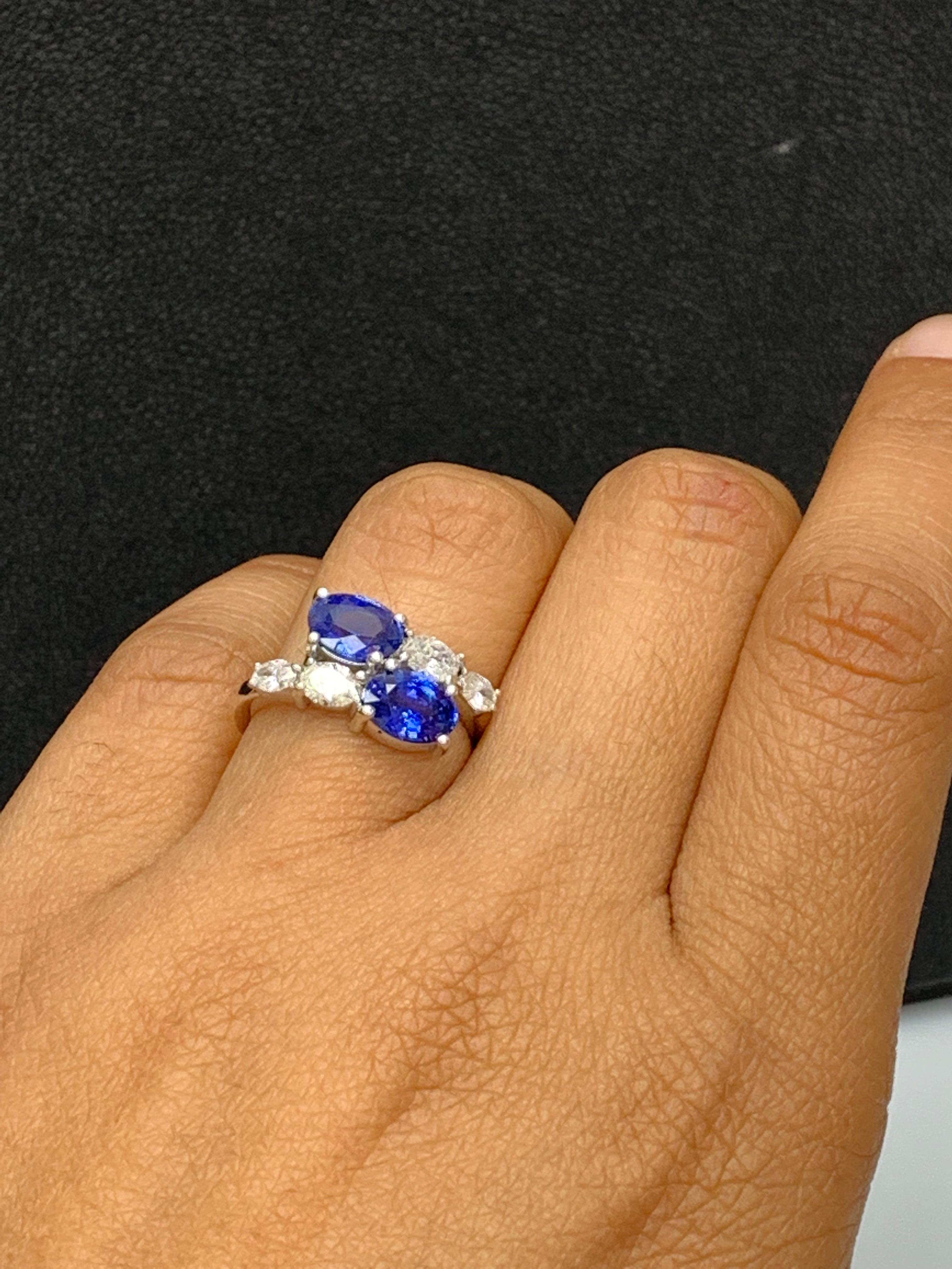 2,21 Karat Ovalschliff Saphir Diamant Toi et Moi Verlobungsring aus 14K Weißgold im Angebot 6