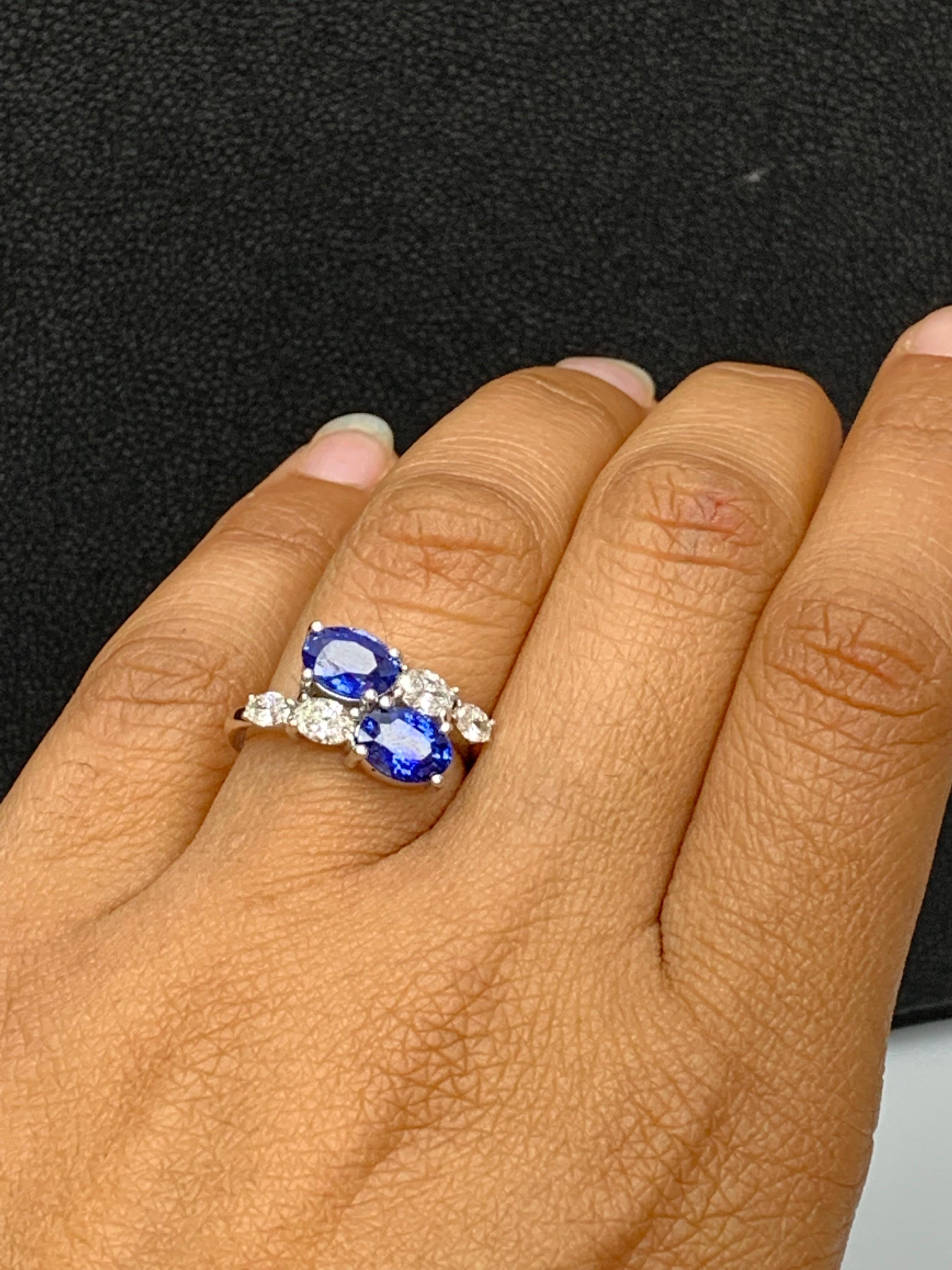 2,21 Karat Ovalschliff Saphir Diamant Toi et Moi Verlobungsring aus 14K Weißgold im Angebot 7