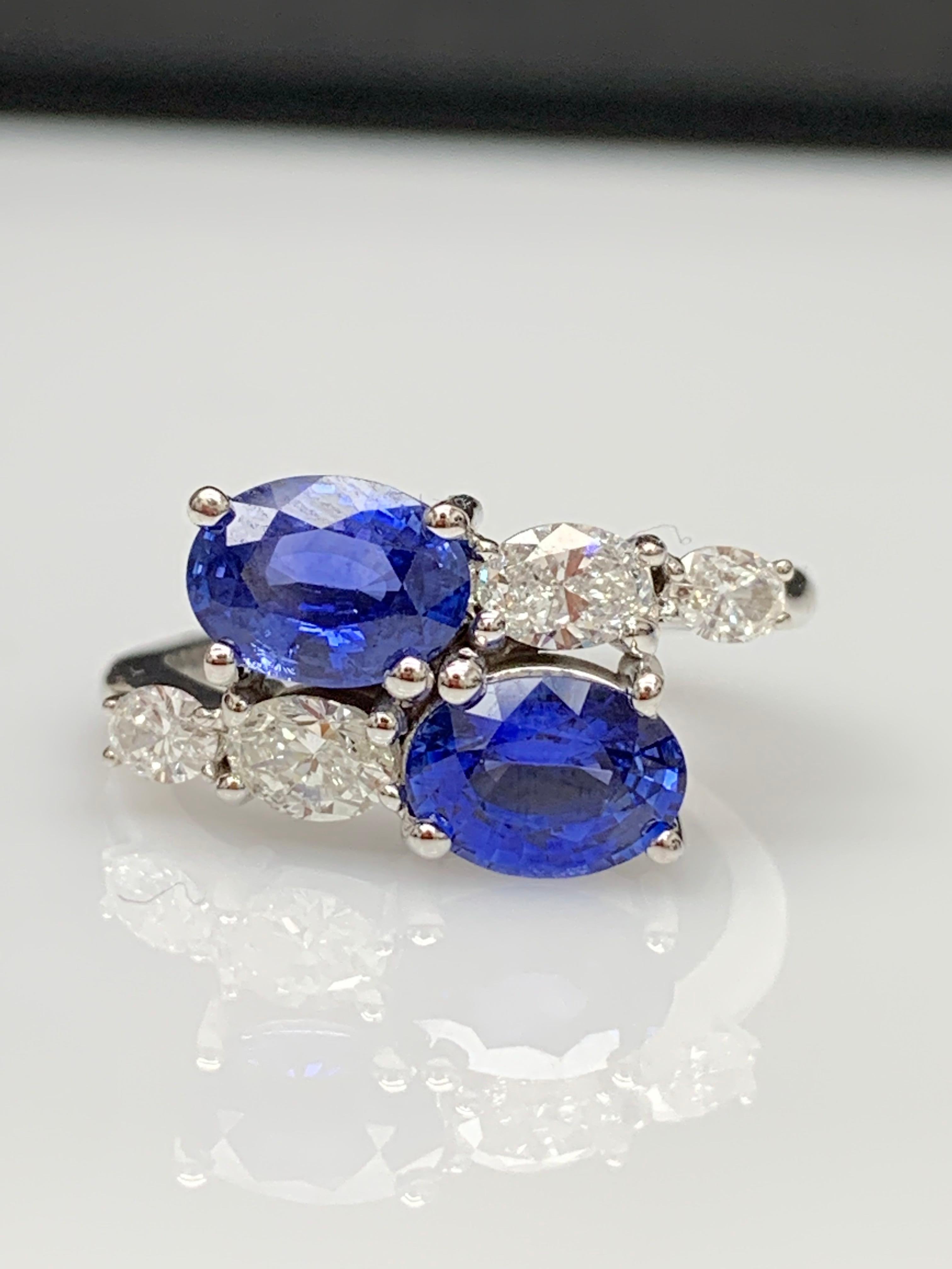 2,21 Karat Ovalschliff Saphir Diamant Toi et Moi Verlobungsring aus 14K Weißgold im Angebot 8