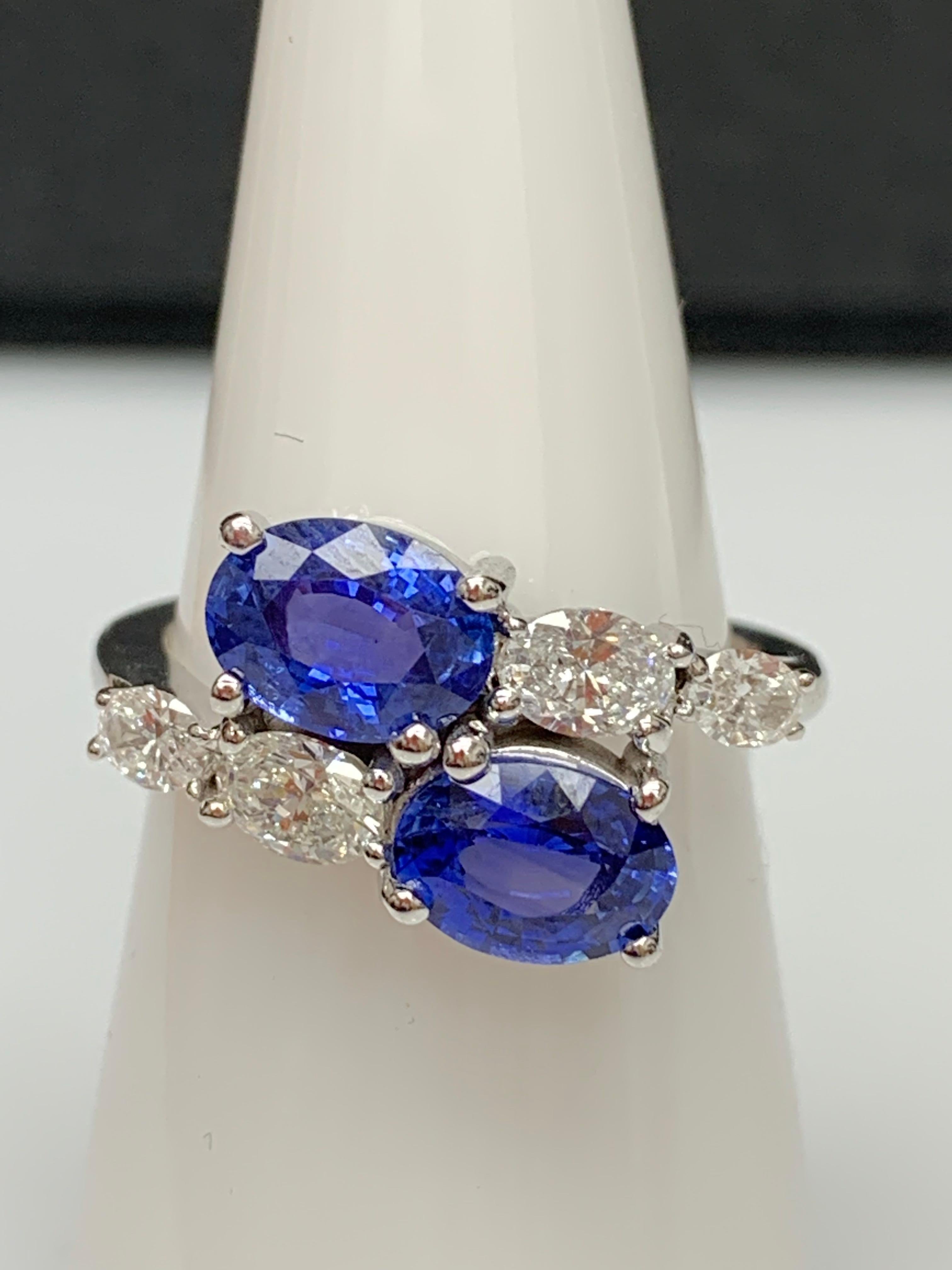 2,21 Karat Ovalschliff Saphir Diamant Toi et Moi Verlobungsring aus 14K Weißgold im Angebot 13