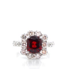 2.21 Carat Red Spinel and Diamond Cluster Ring Set in Platinum