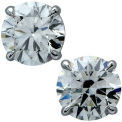 2.21 Carat Round Brilliant Cut Diamond Solitaire Stud Earrings