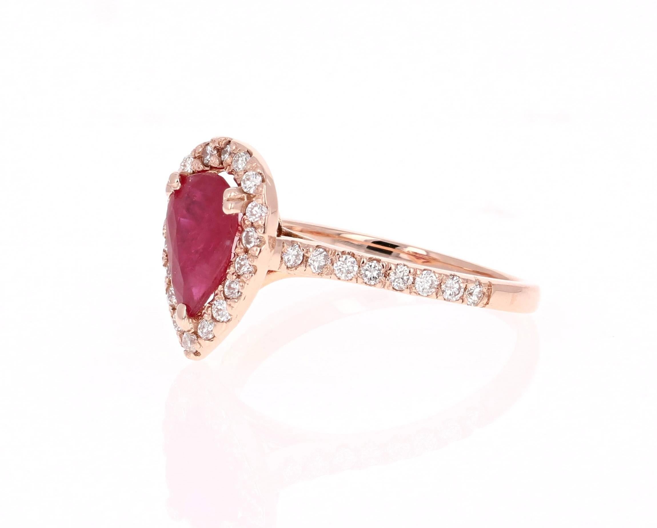 Contemporary 2.21 Carat Ruby Diamond 14 Karat Rose Gold Engagement Ring For Sale