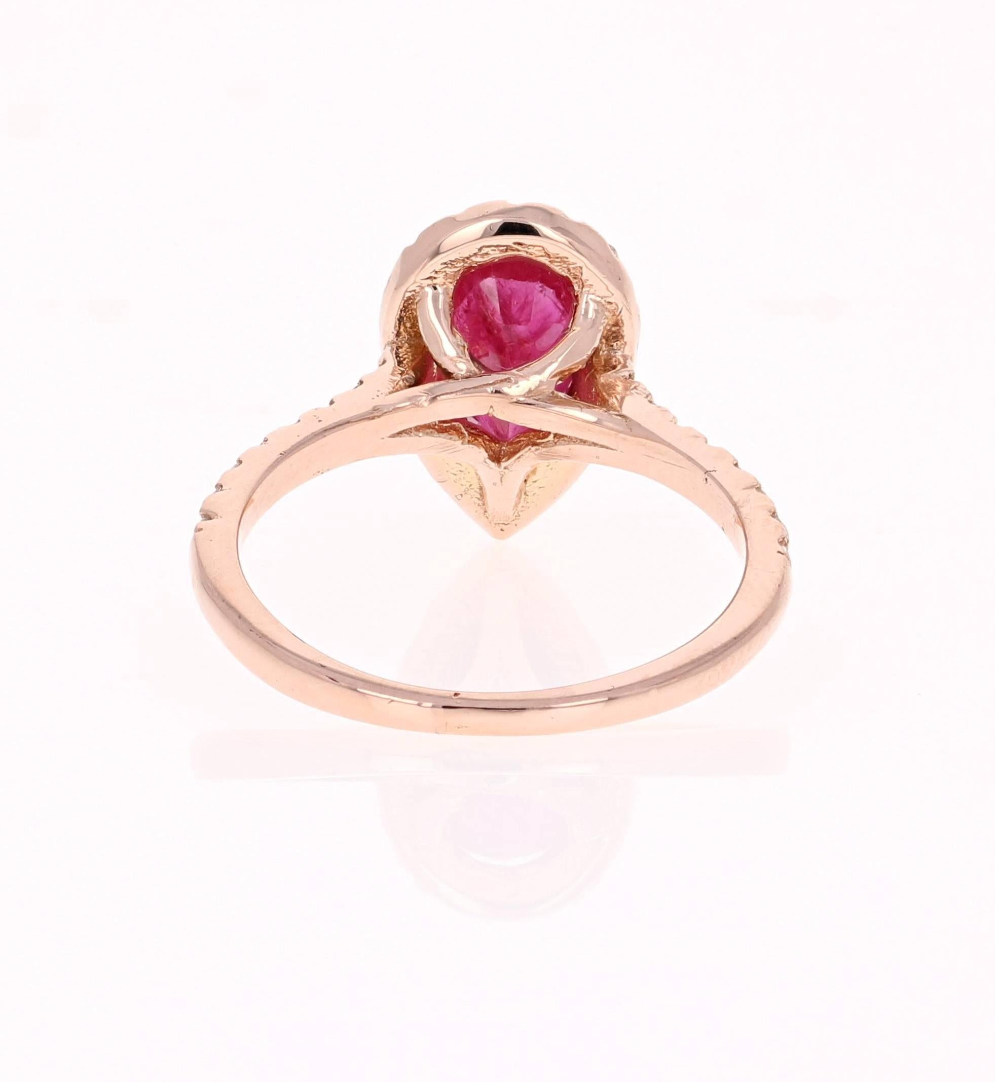 Pear Cut 2.21 Carat Ruby Diamond 14 Karat Rose Gold Engagement Ring For Sale