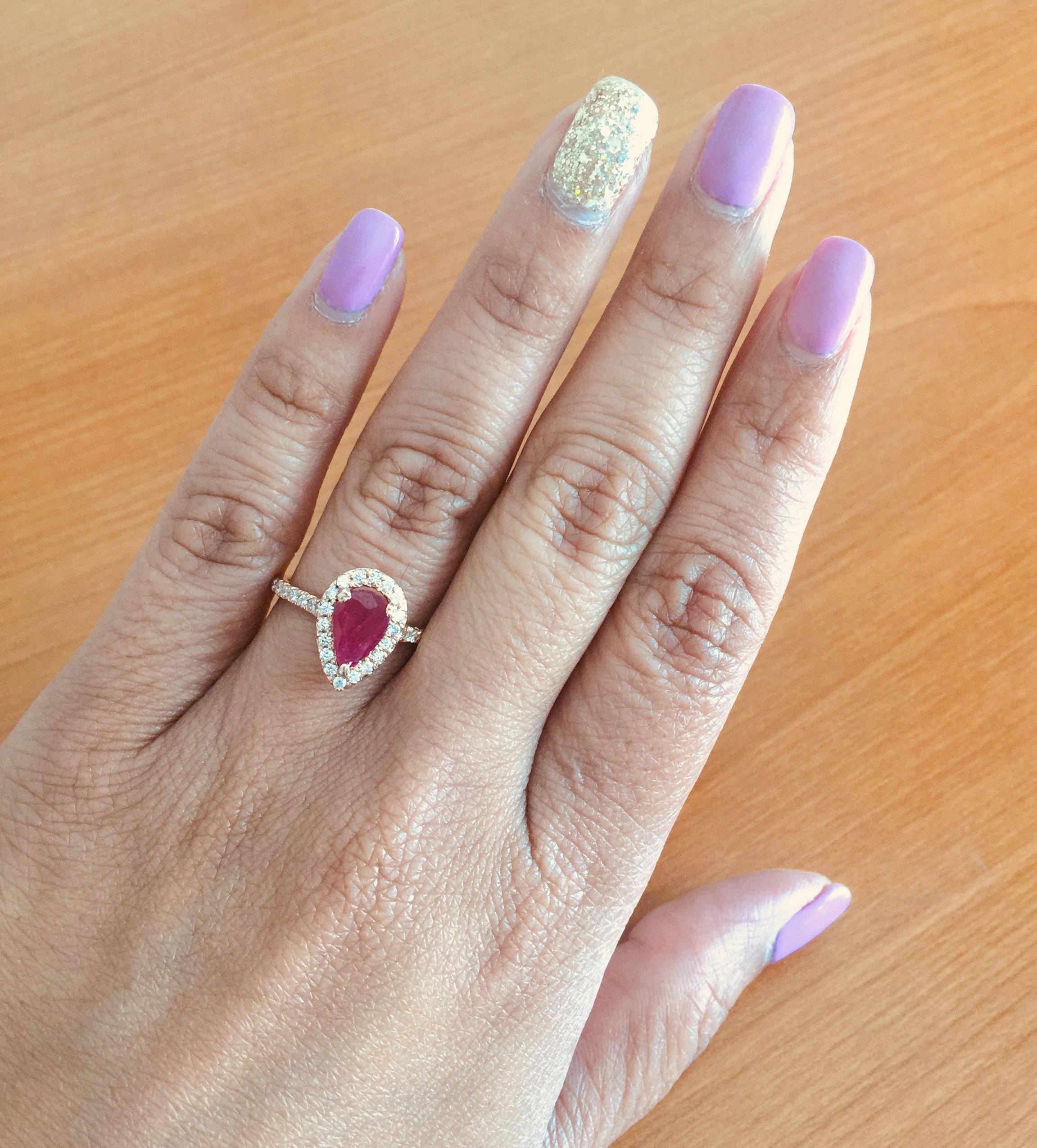 Pear Cut 2.21 Carat Ruby Diamond Rose Gold Engagement Ring For Sale