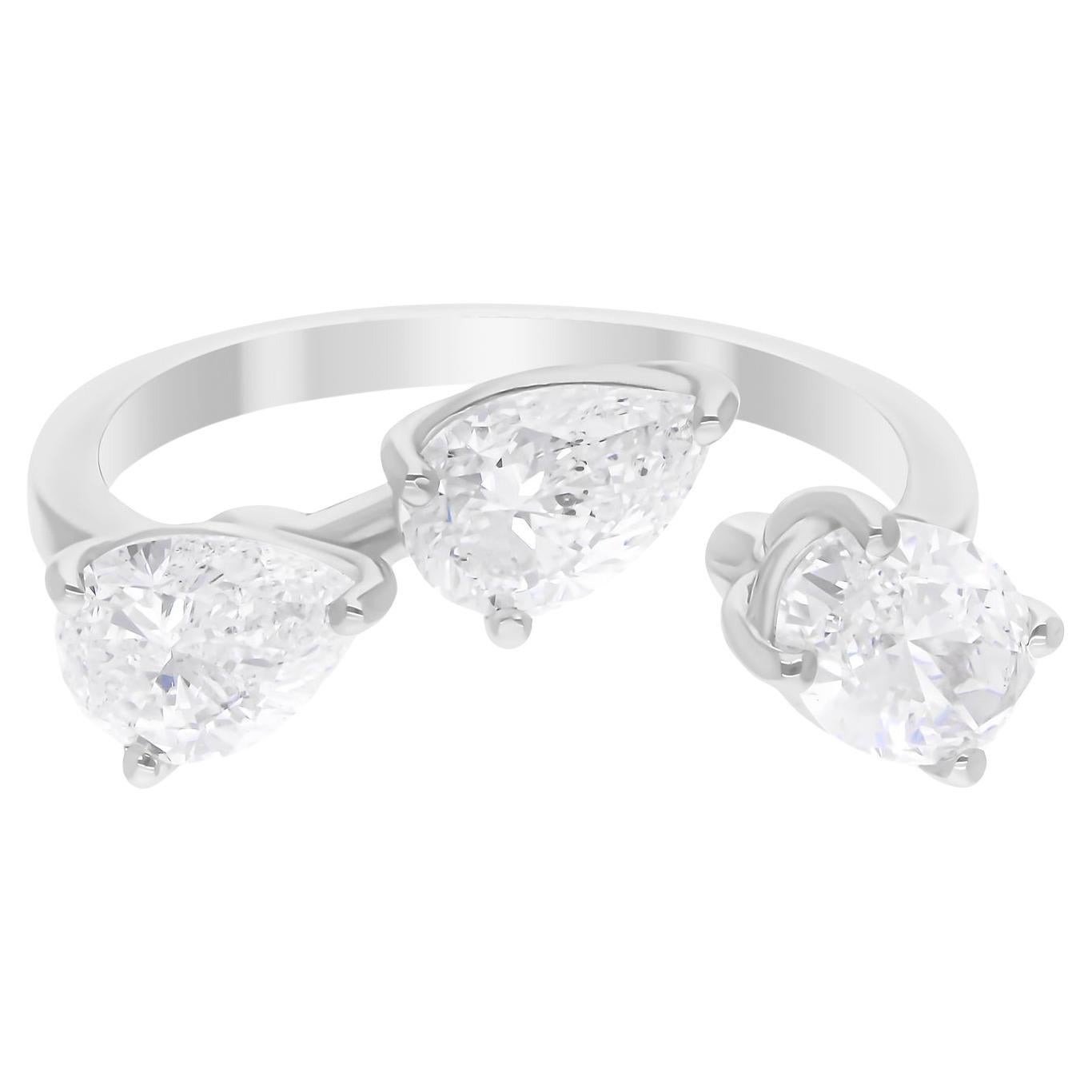 2.21 Carat SI/H Pear Oval Brilliant Cut Diamond Cuff Ring 14 Karat White Gold