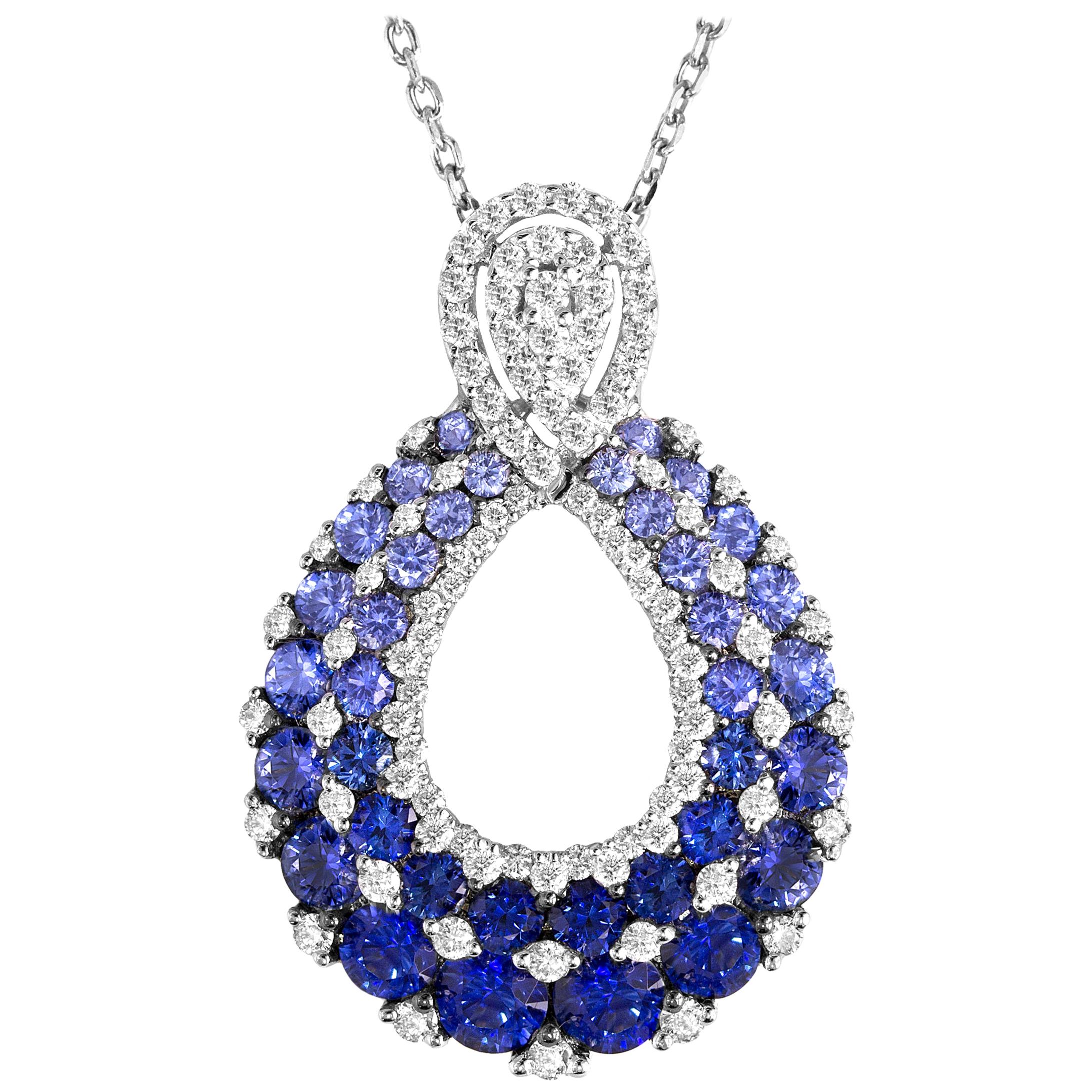 DiamondTown 2.21 Carat Vivid Blue Sapphire and Diamond Peacock Pendant